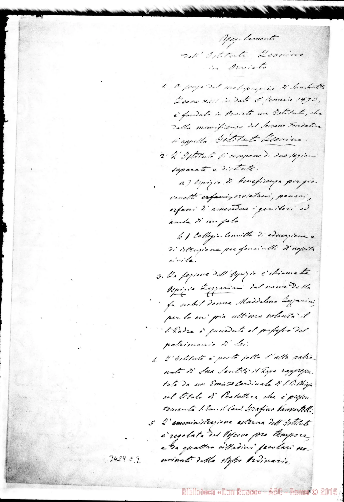 Fotogramma C 9 — Regolamento delPIstituto Leonino: due stesure
