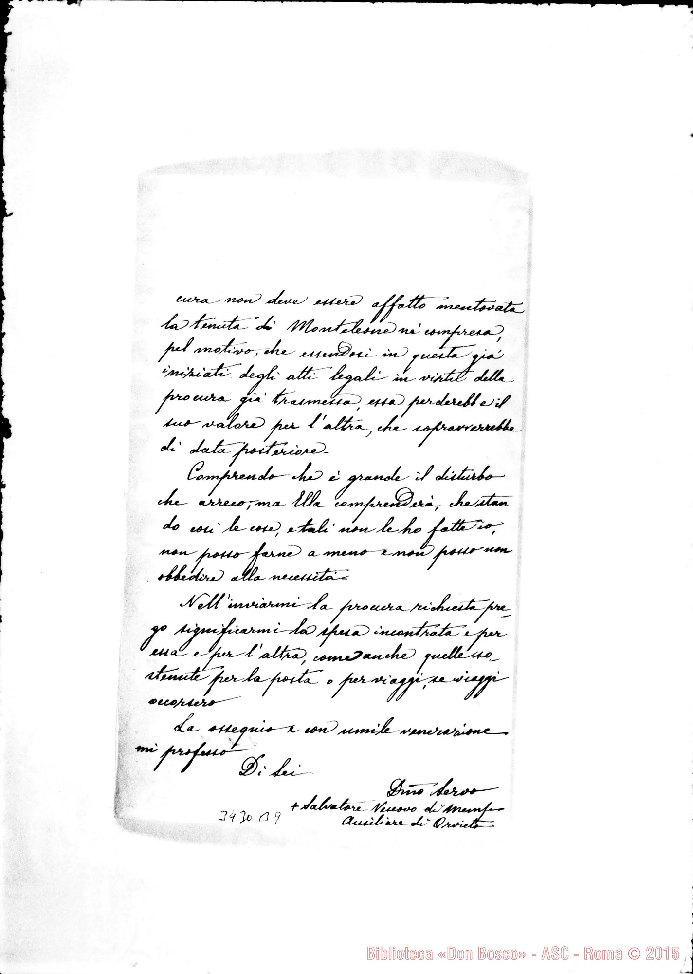 Fotogramma B 9 — Salvatore Fratocchi, vesc.-Rev.do Sig. Senza data Autogr. Rinaldi