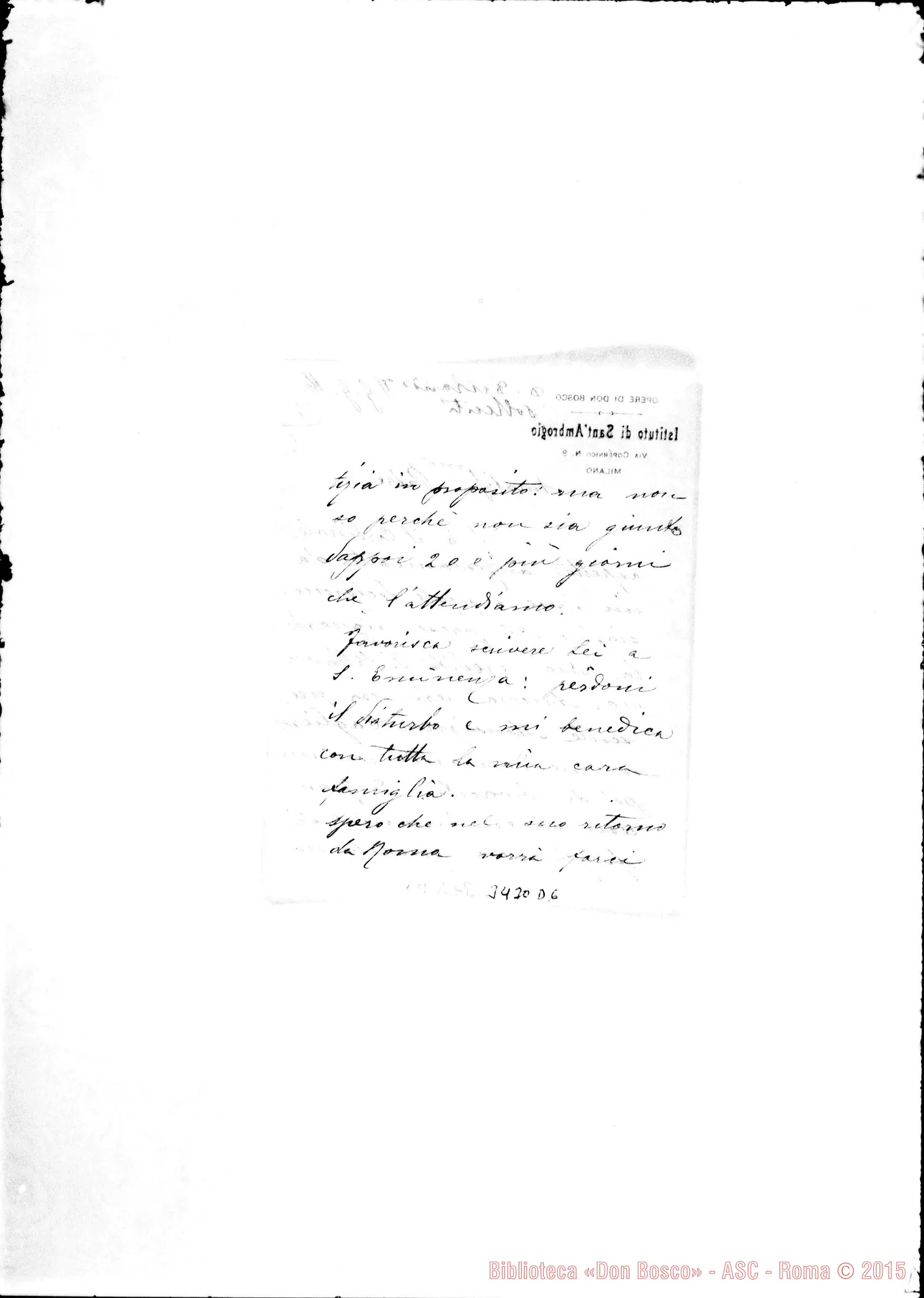 Fotogramma D 6 — Don Lorenzo Saluzzo-Don Rua. Milano, 29-11-1898 Autogr. Rua