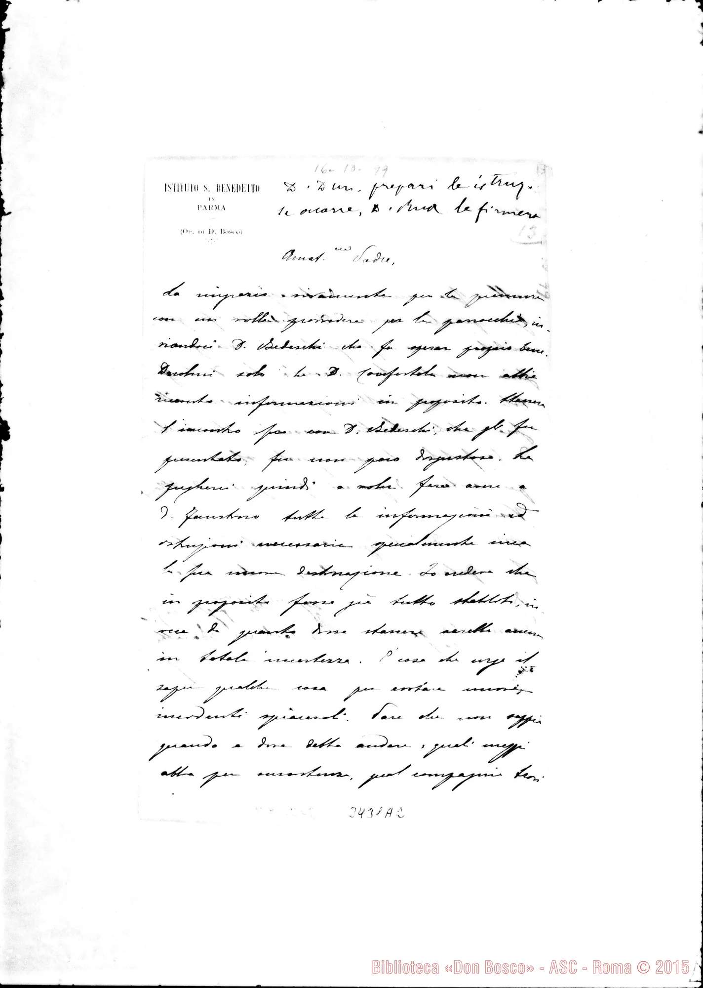 Fotogramma A 2 — Don Carlo M. Baratta-Don Rua. Parma, 16-10-1899 Autogr. Rua