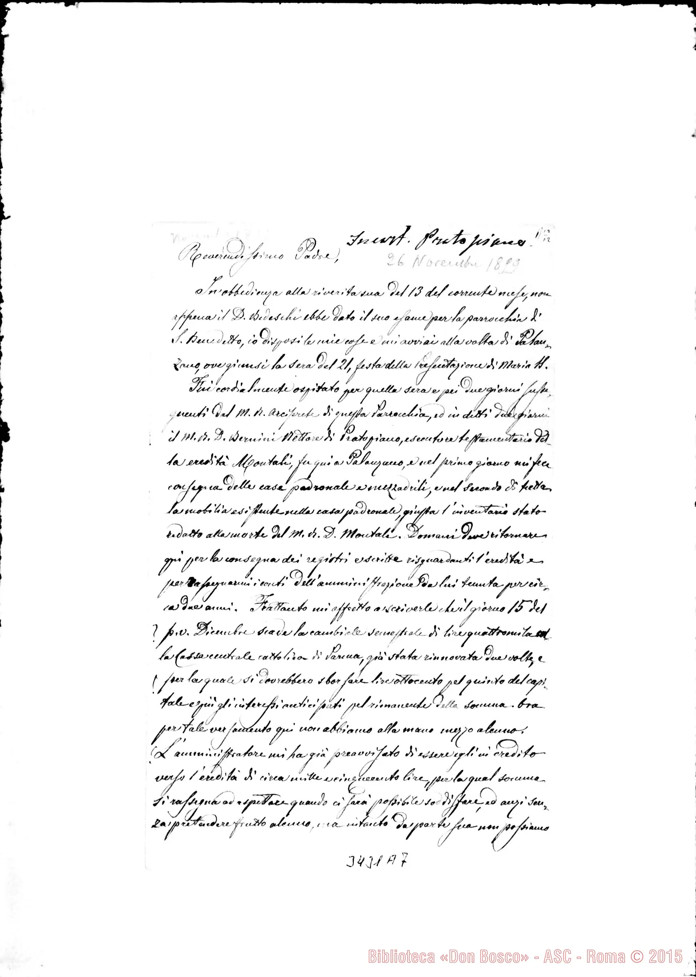 Fotogramma A 7 — Don Confortola Faustino-Amatissimo Padre. Palanzano, 26-11-1899
