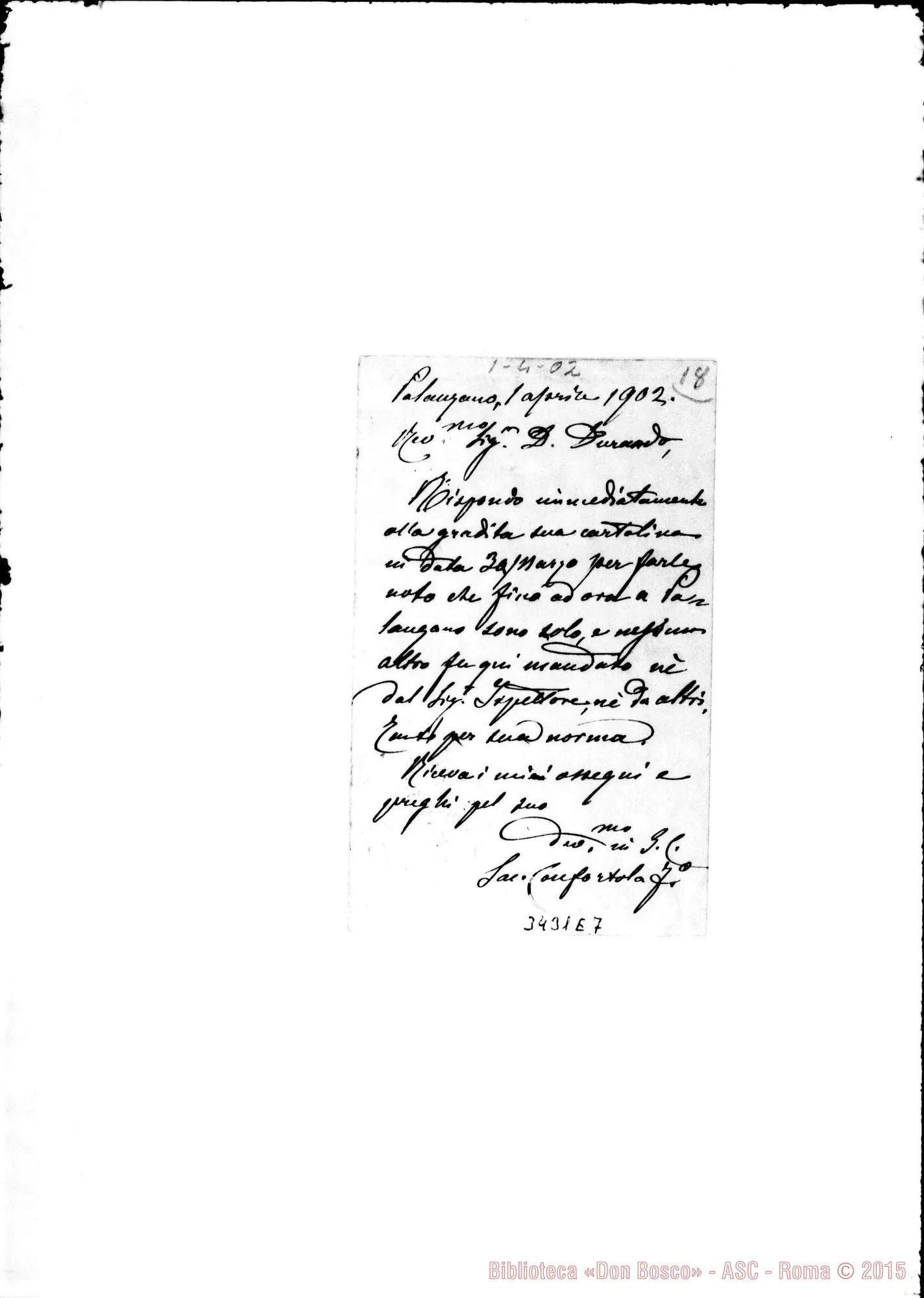 Fotogramma E 7 — Don Confortola-Don Durando. Palanzano, 1-04-1902