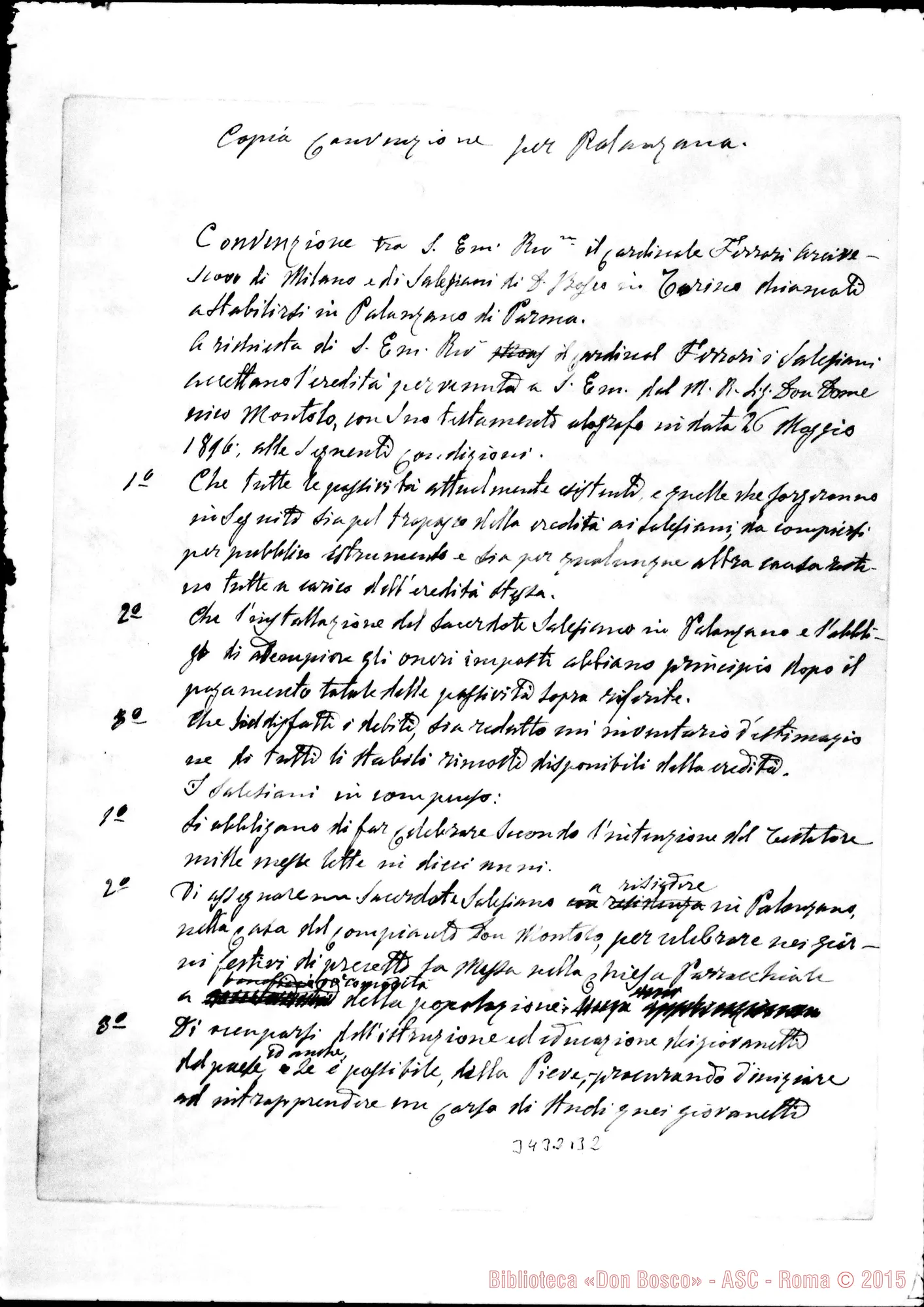 Fotogramma B 2 — Convenzione tra il Card. Ferrari E i Salesiani