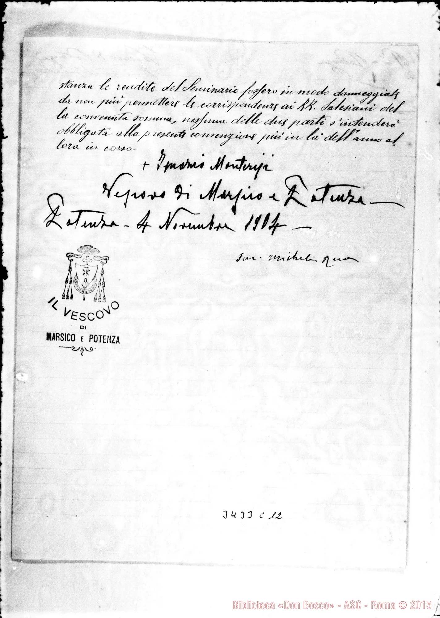 Fotogramma C 12 — Convenzione con firme autogr. Rua ed il vescovo di Potenza