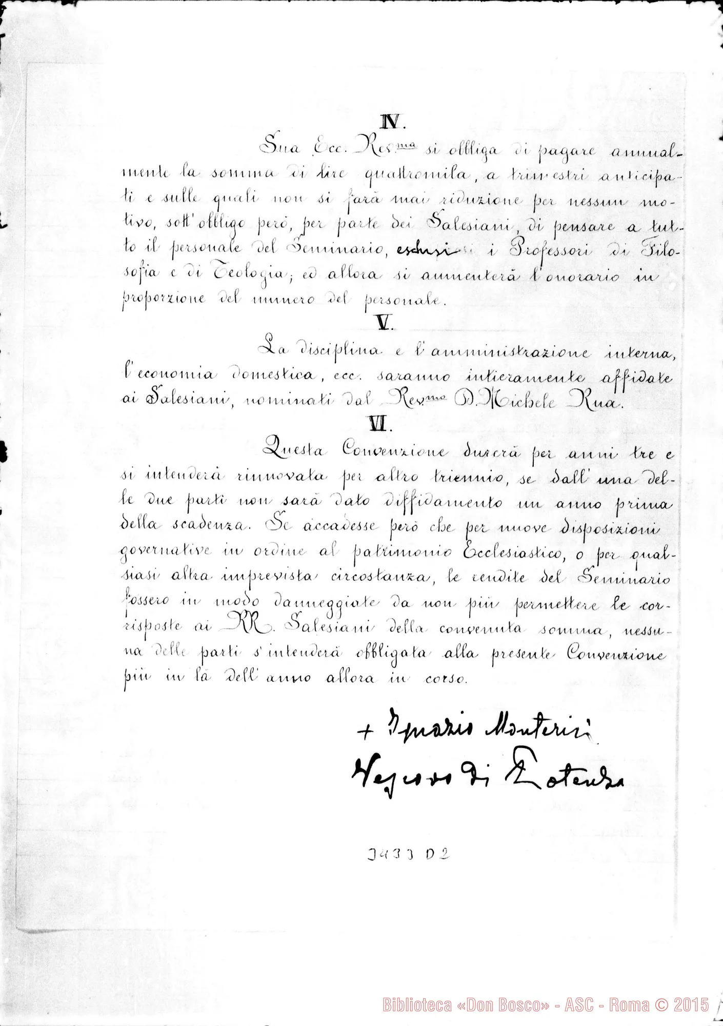 Fotogramma D 2 — Convenzione con firma autogr. del Vesc.