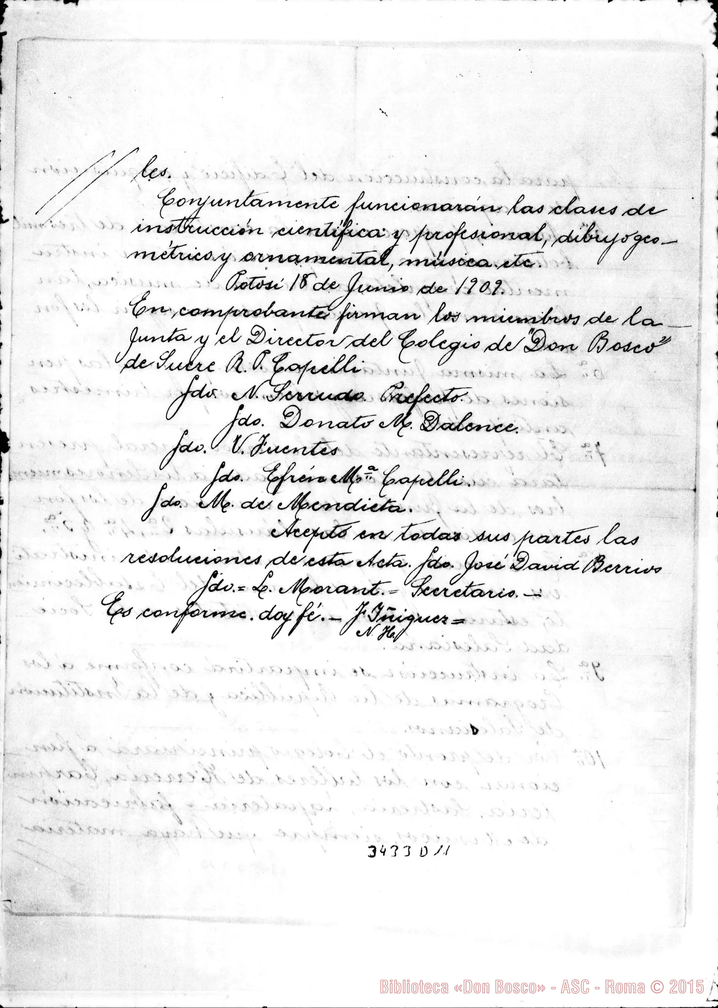 Fotogramma D 11 — Potosí: Sesión del 18 de Junio de 1909: proposta di fondazione