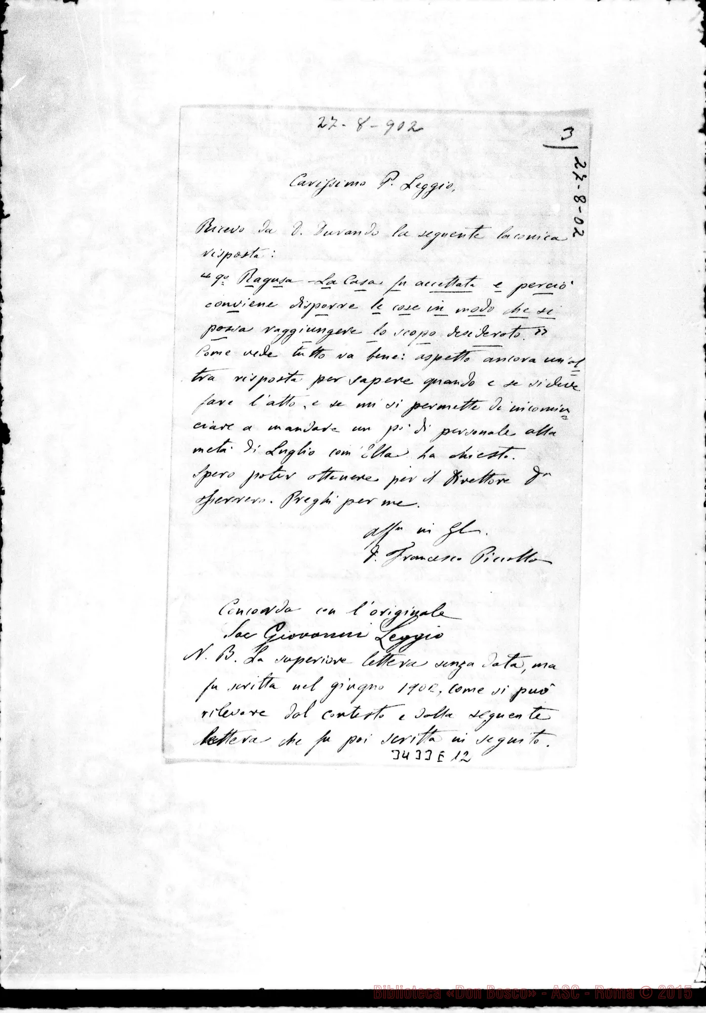 Fotogramma E 12 — Don Frane. Piccollo-Don Giov. Leggio. Torino, 27-08-1902