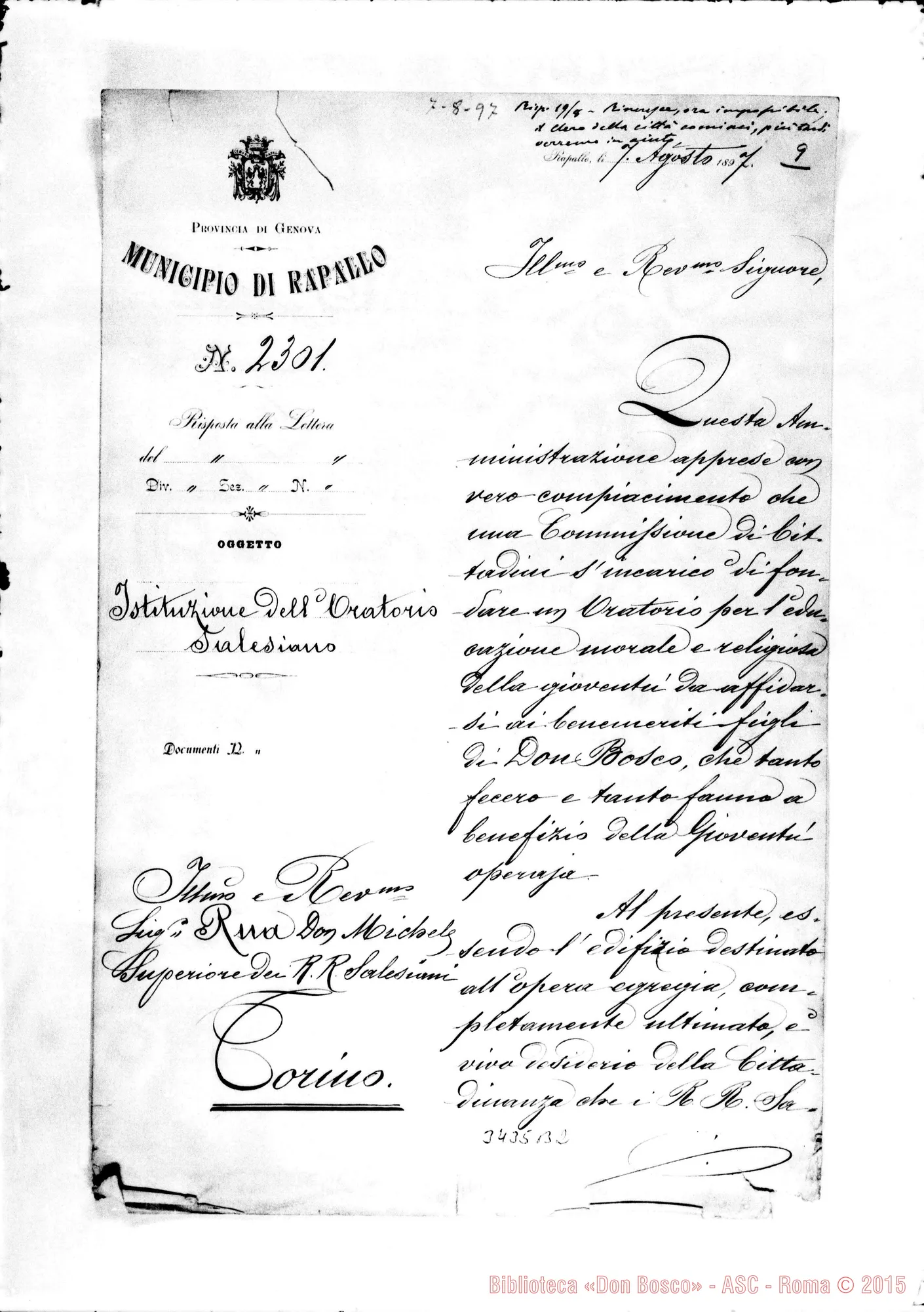 Fotogramma B 2 — Municipio di Rapallo-Don Rua, il 7-08-1897