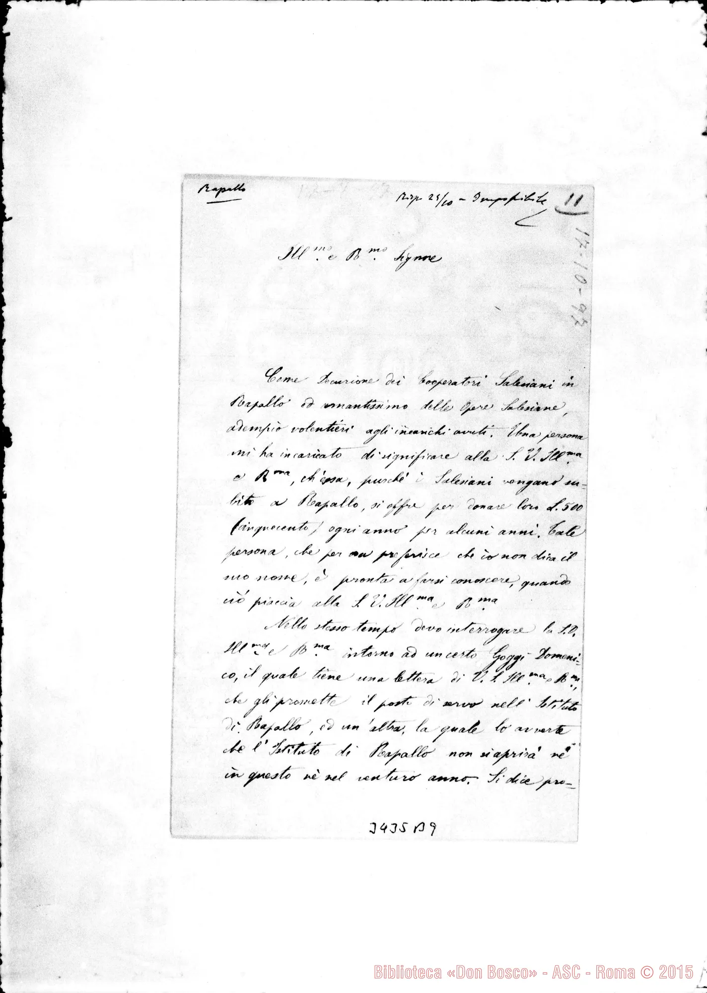 Fotogramma B 9 — Can. Lorenzo Sacco-Rev.do Sig. Rapallo, 17-10-1897
