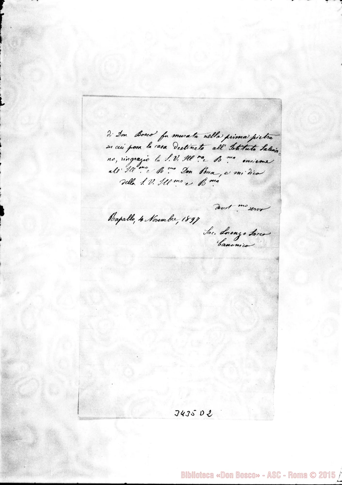 Fotogramma D 2 — Can. Lorenzo Sacco-Rev.do Sig. Rapallo, 4-11-1897