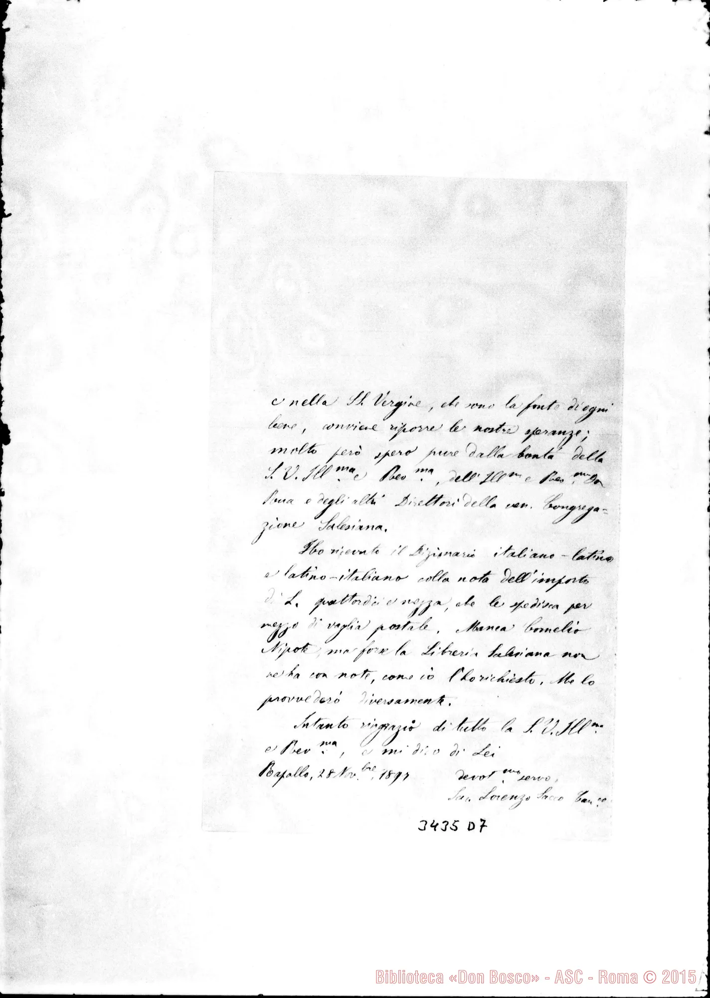 Fotogramma D 7 — Can. Lorenzo Sacco-Professore. Rapallo, 28-11-1897