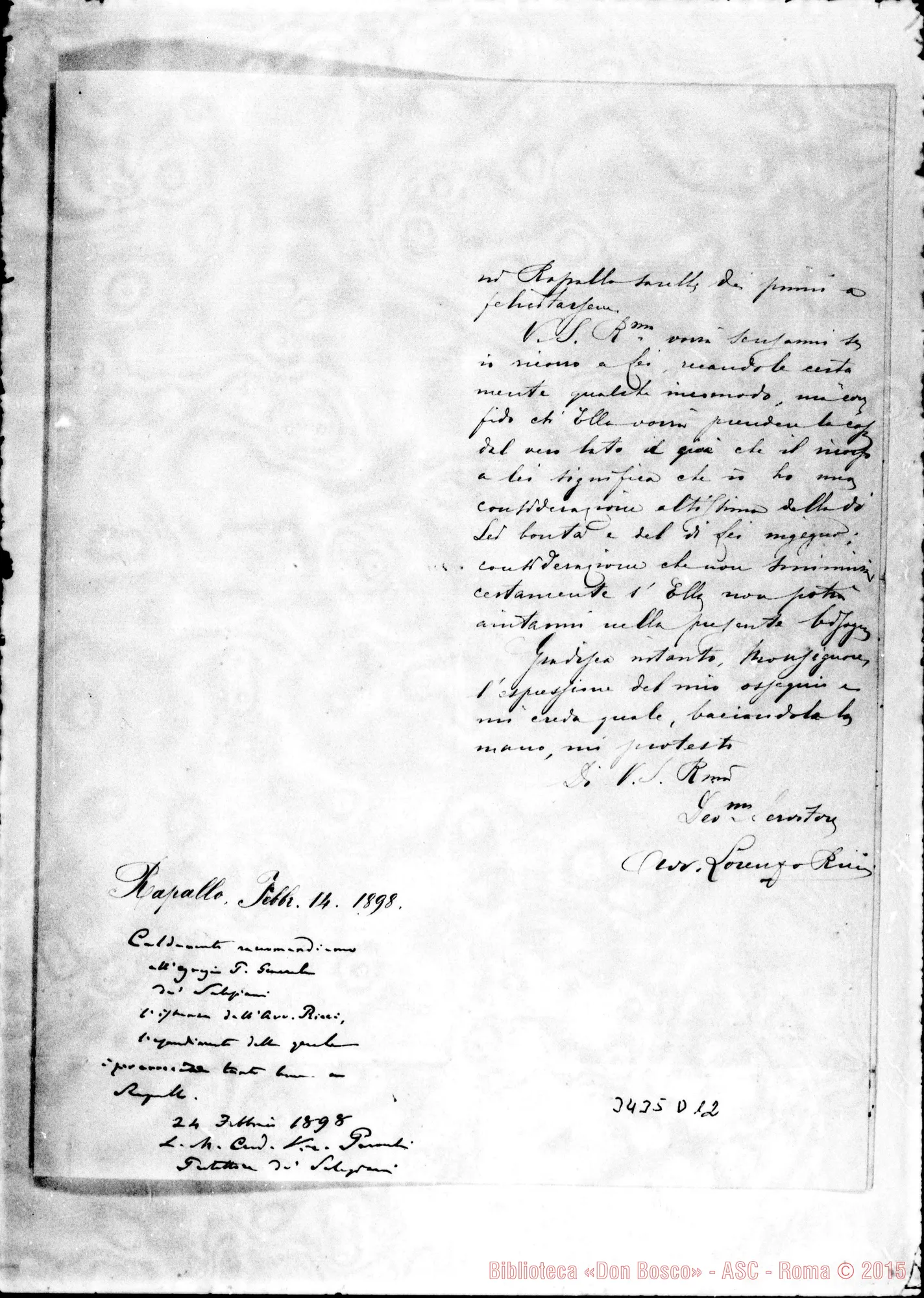 Fotogramma D 12 — Avv. Lorenzo Ricci-Mons. Giacomo Radini. Rapallo, 14-02-1898