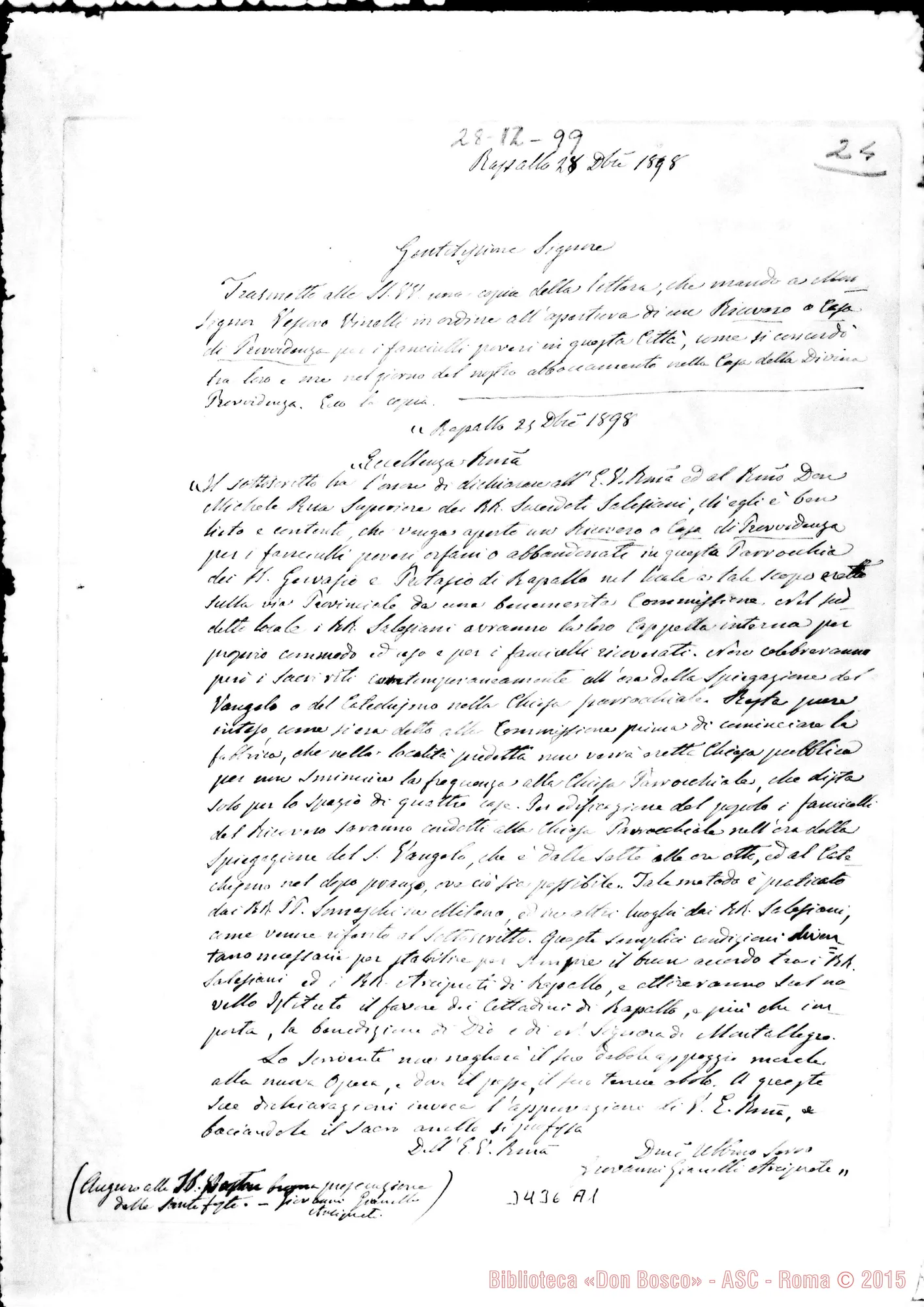 Fotogramma A 1 — Don Giovanni Gianelli, arcip.-Gentilissimo Sig. Rapallo, 28-12-1898