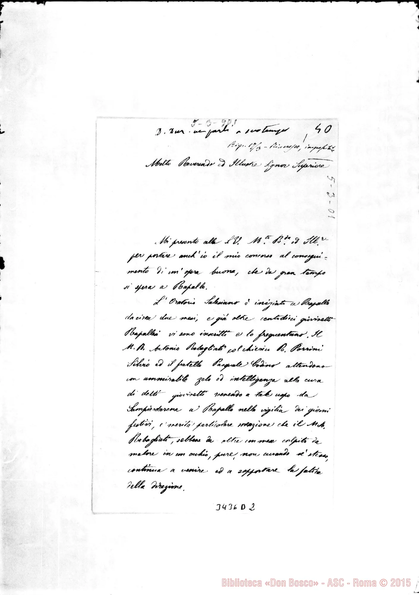 Fotogramma D 2 — Can. Lorenzo Sacco-Don Rua. Rapallo, 5-03-1901 Autogr. Rua