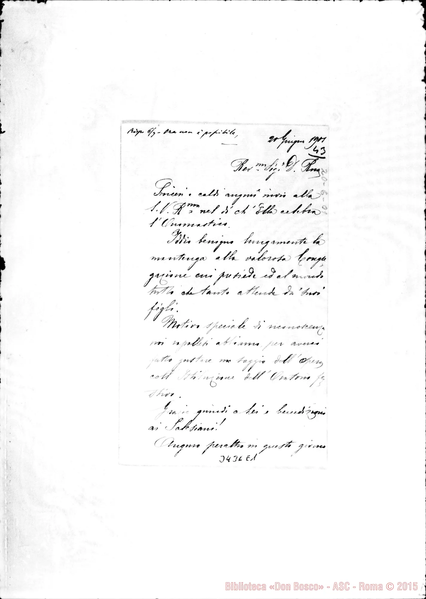 Fotogramma E 1 — Avv. Lorenzo Ricci-Don Rua. Rapallo, 20-06-1901