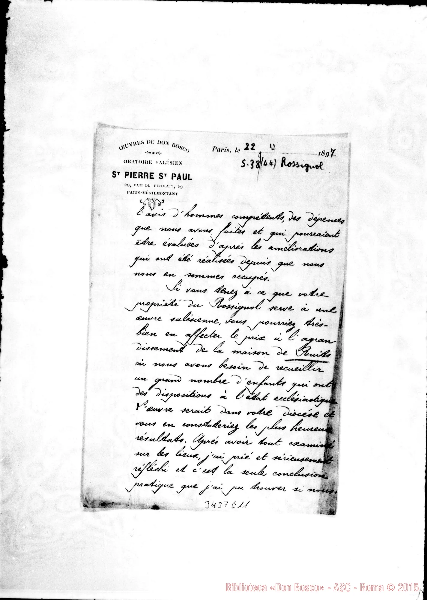 Fotogramma E 11 — Lettera indirizzata A Mademoiselle. Paris, 22-02-1897 Copia