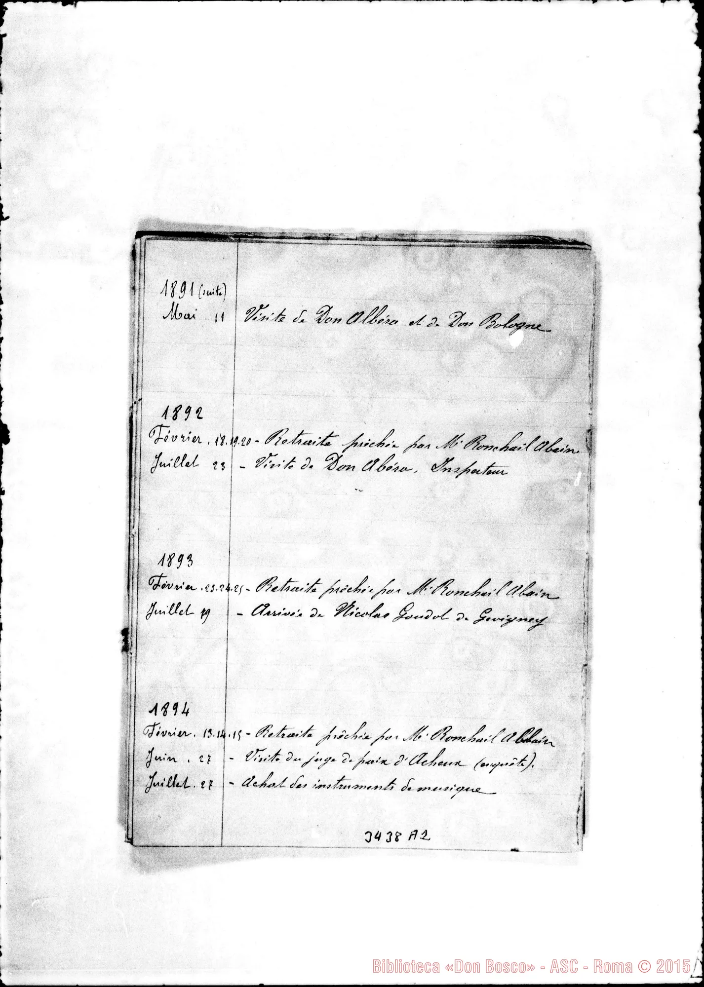 Fotogramma A 2 — «Historique de THorphelinat du Rossignol». Ms.