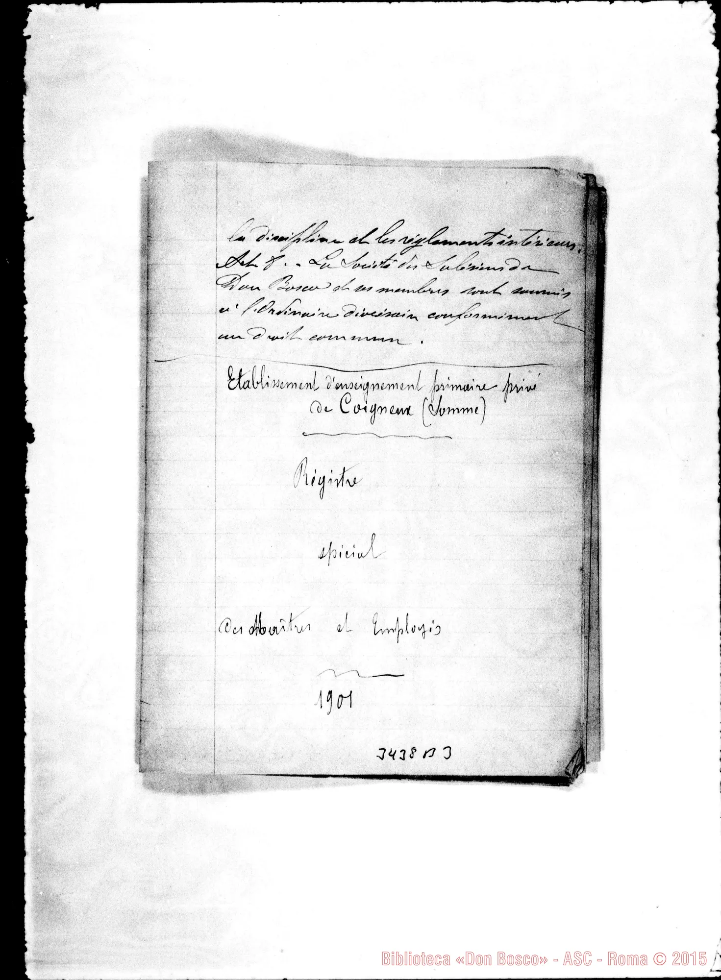 Fotogramma B 3 — «Historique de THorphelinat du Rossignol». Ms.
