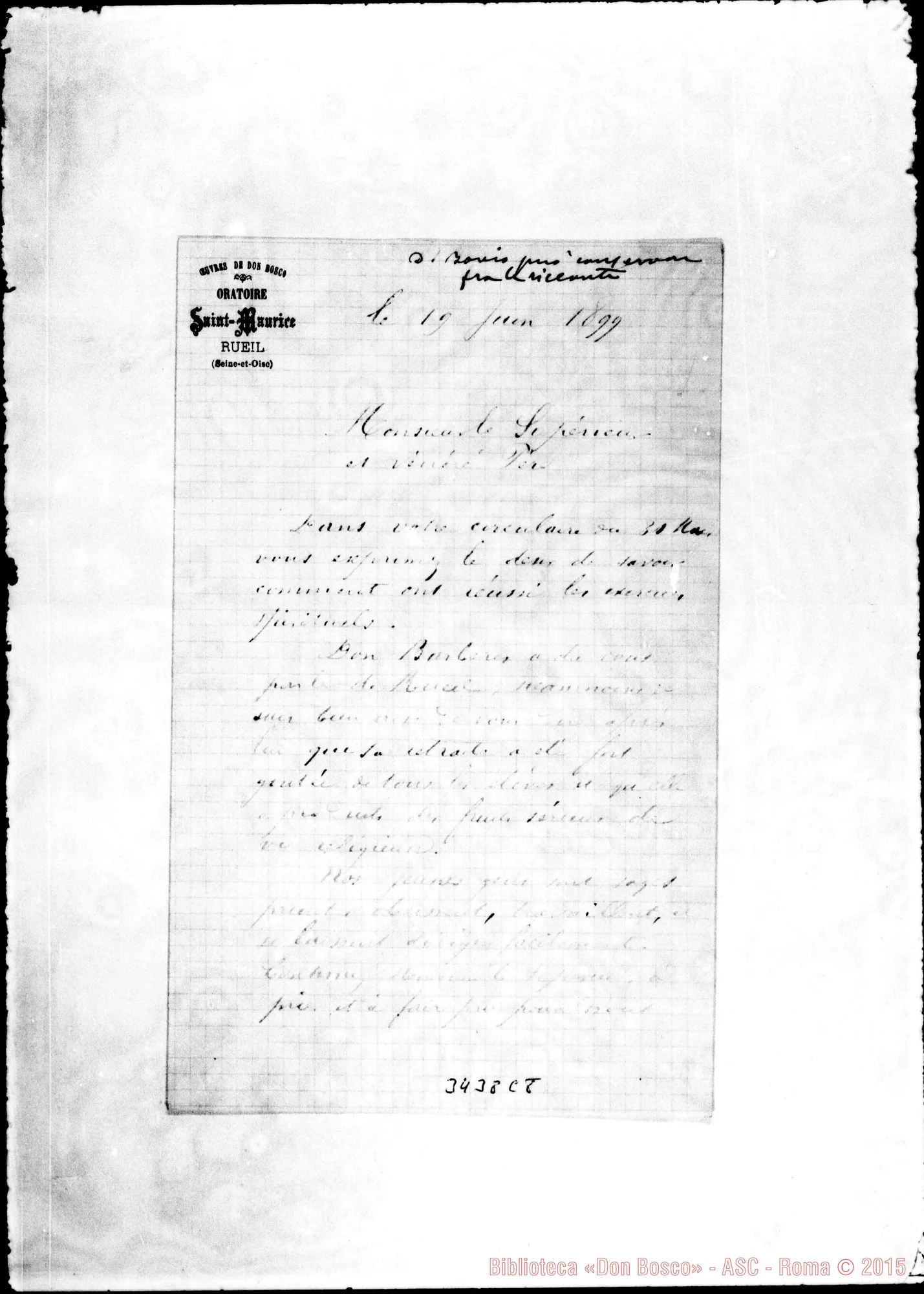 Fotogramma C 8 — Don Févre Giov. Batt.-Don Rua. Rueil, 19-06-1899 Autogr. Rua