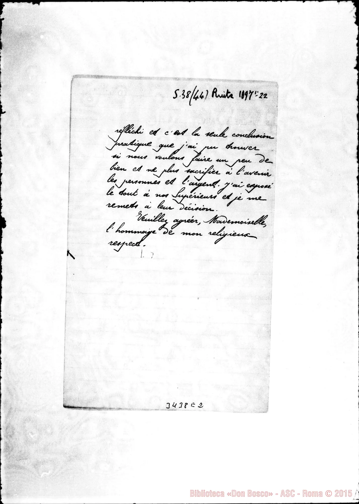 Fotogramma E 2 — Lettera A «Mademoiselle», senza firma né data.