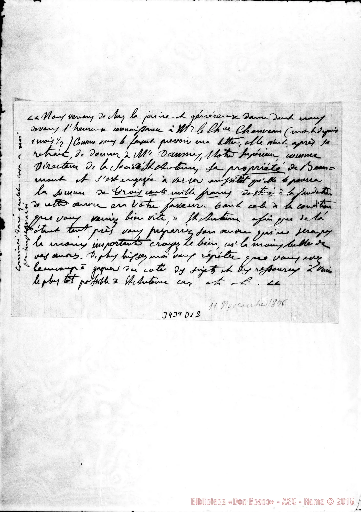 Fotogramma D 12 — Don Bologna-Don Rua. Marseille, 11-11-1896. All. foglio. Autogr. Rua