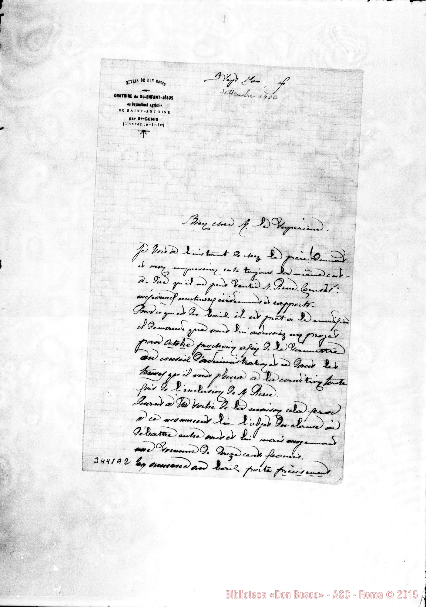 Fotogramma A 2 — Don Riccardi Luigi-Le Supérieur. St. Antoine, sett. 1900