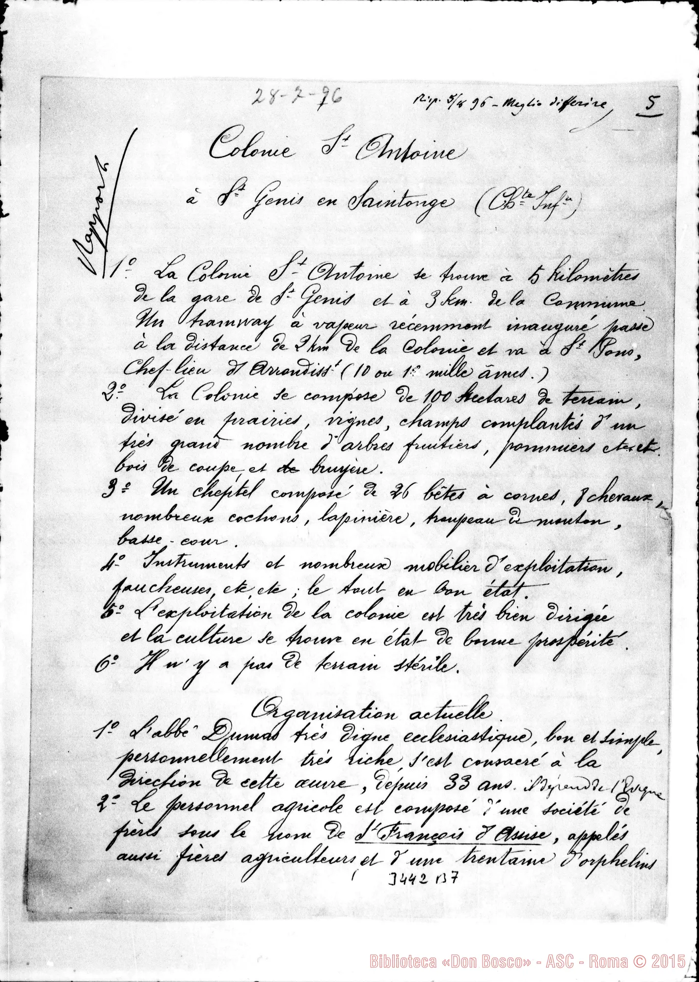 Fotogramma B 7 — Don Bologna: Notizie sulla Colonia St. Antoine, il 28-07-1896