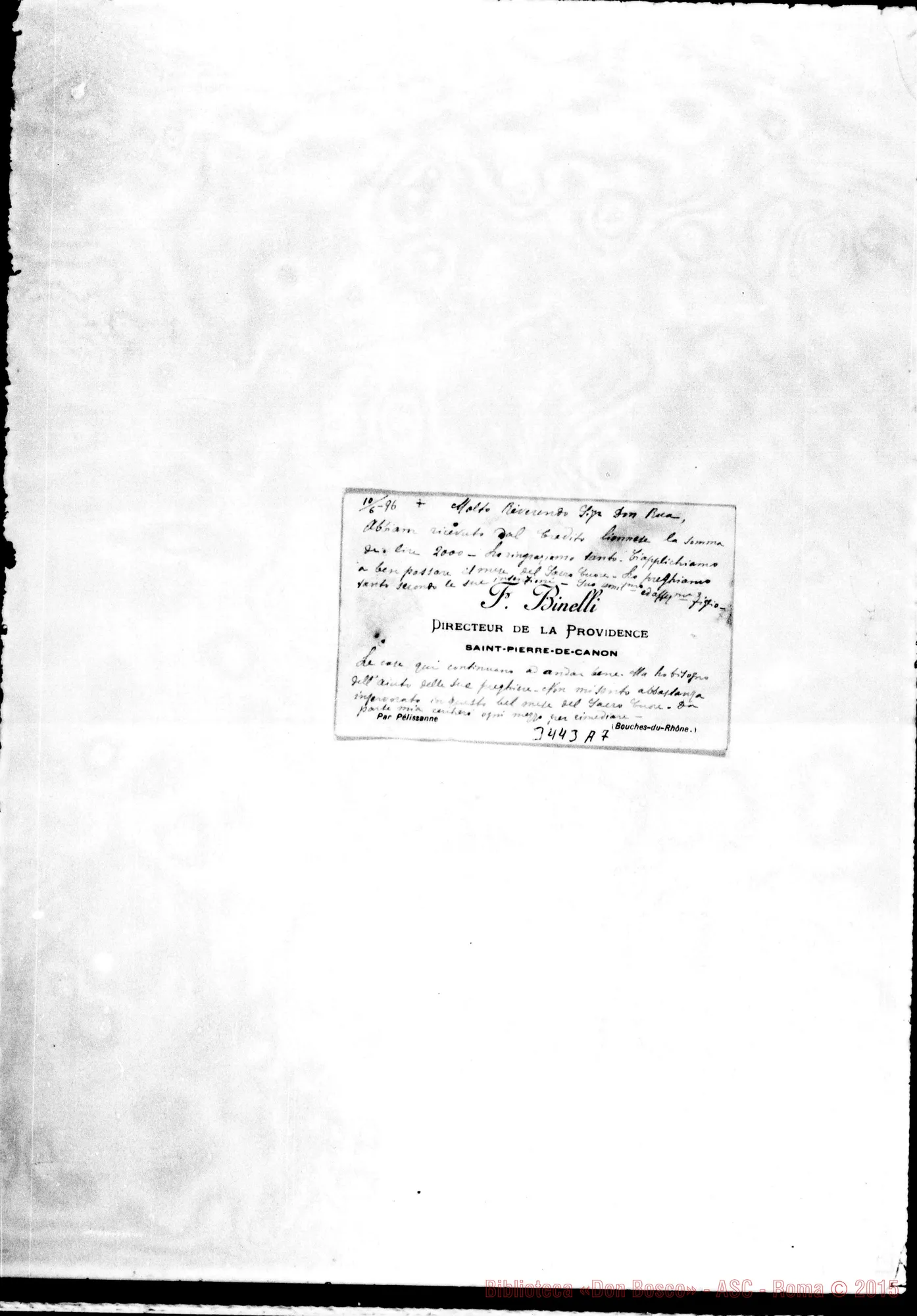 Fotogramma A 7 — Don Frane. Binelli-Don Rua, il 10-06-1896 Autogr. Rua