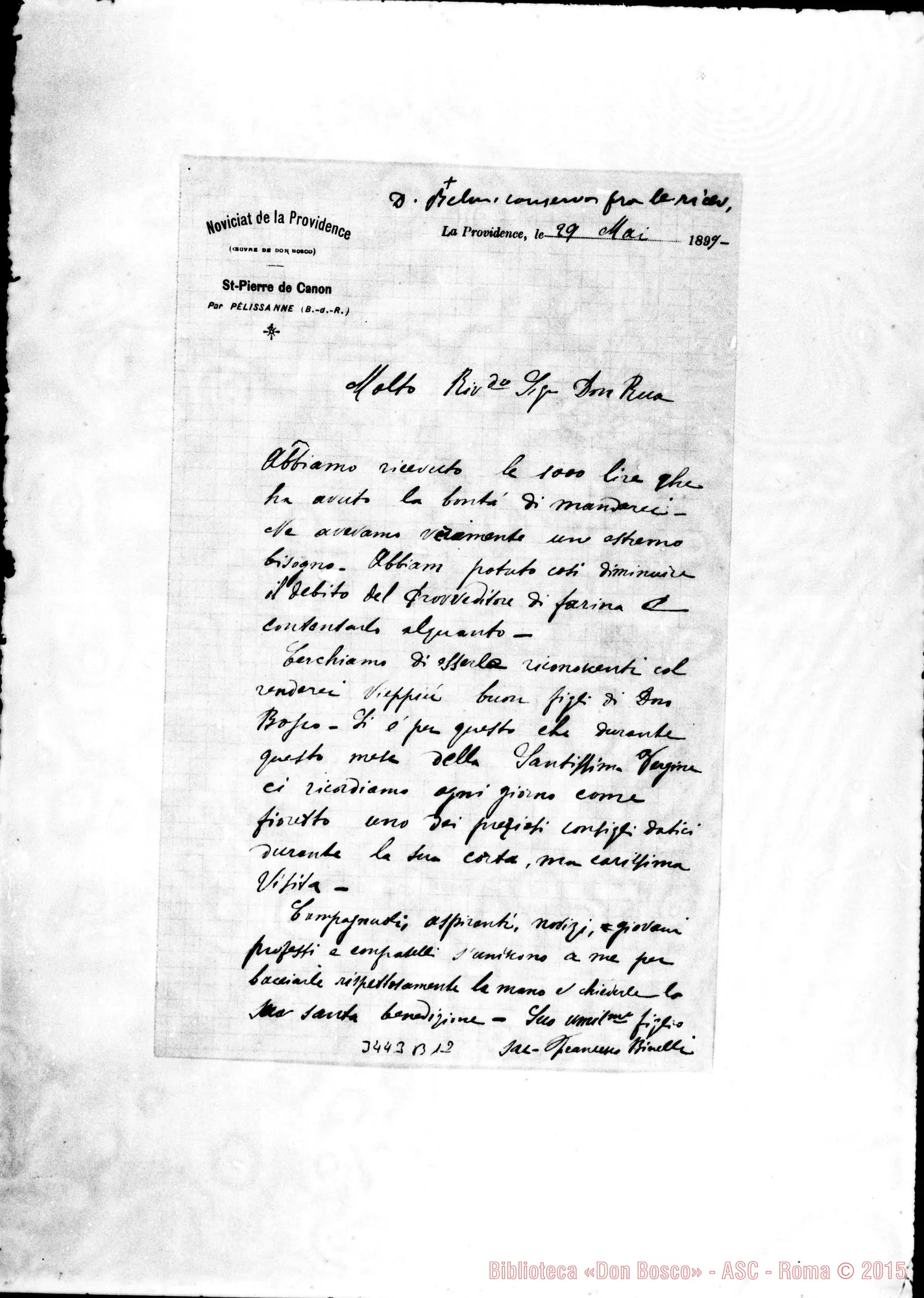 Fotogramma B 12 — Don Franc. Binelli-Don Rua. La Providence, 29-05-1899 Autogr. Rua
