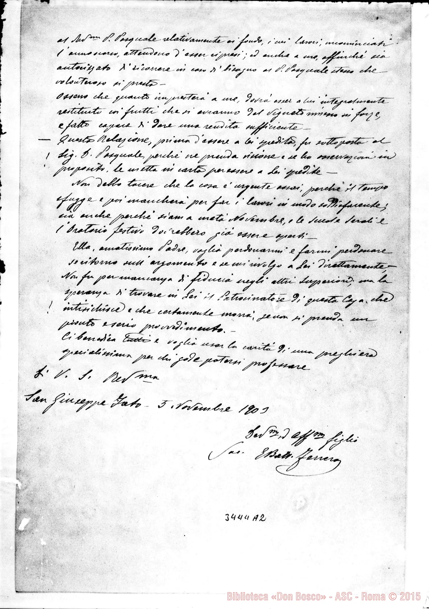 Fotogramma A 2 — Don Ferrerò Giov. Batt. Amatissimo Padre, il 5-11-1903 Autogr. Rinaldi