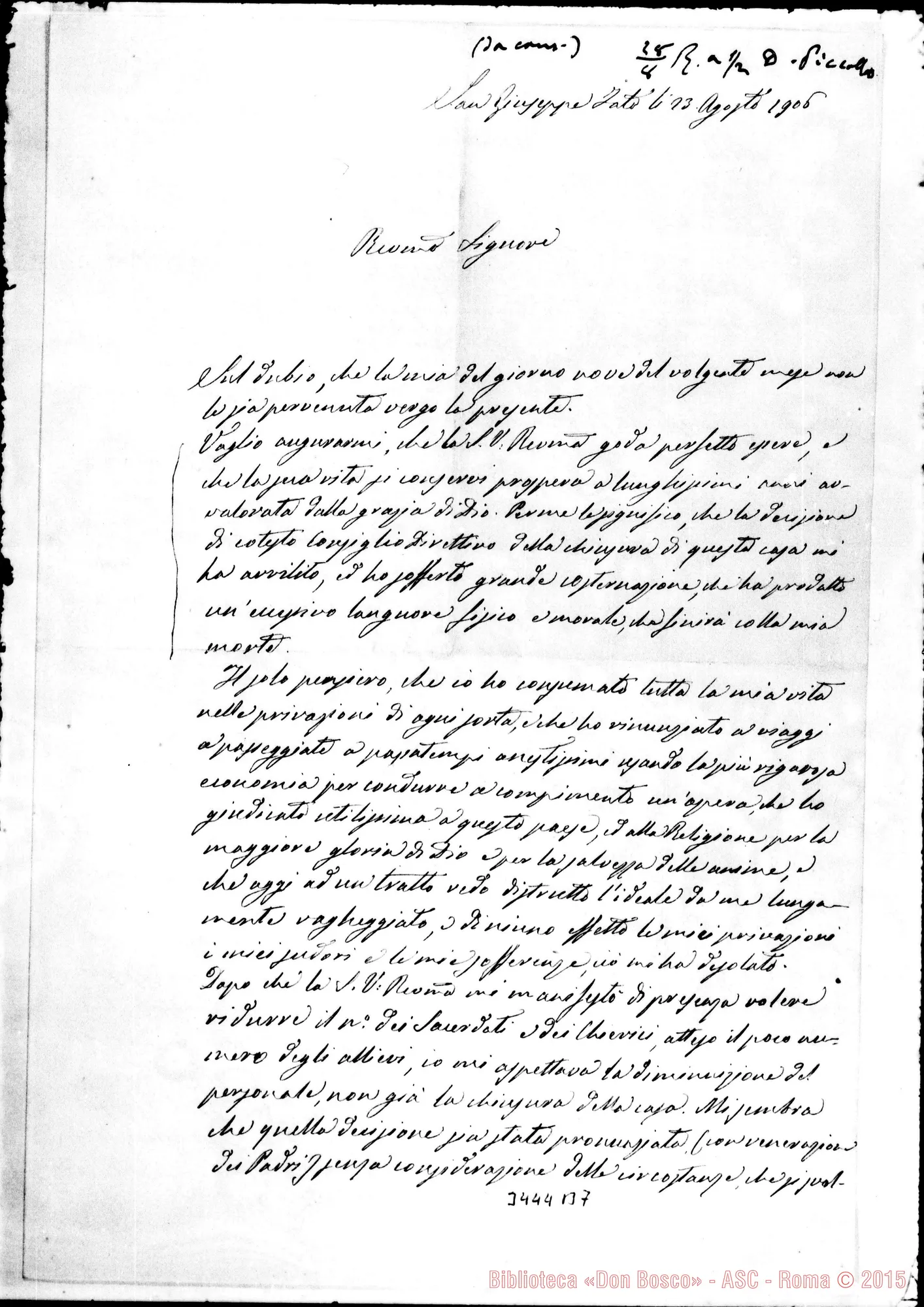 Fotogramma B 7 — Don Pasquale Riccobono-Don Rua, il 23-08-1906 Autogr. Rua