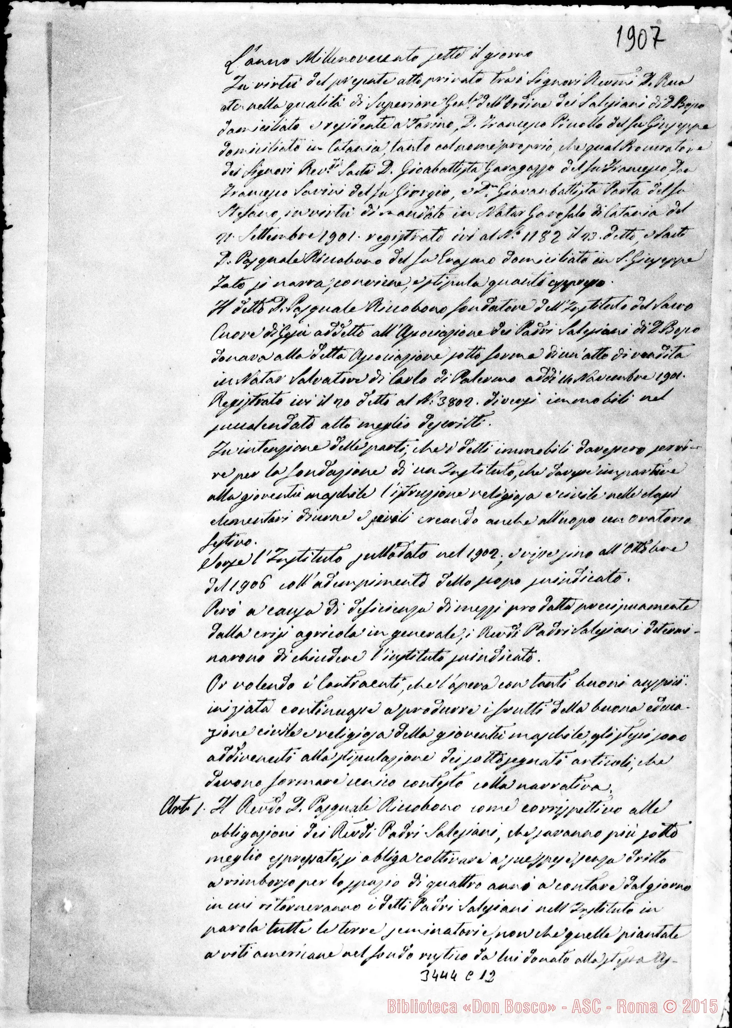 Fotogramma C 12 — Contratto privato: due stesure. Firma Don Riccobono