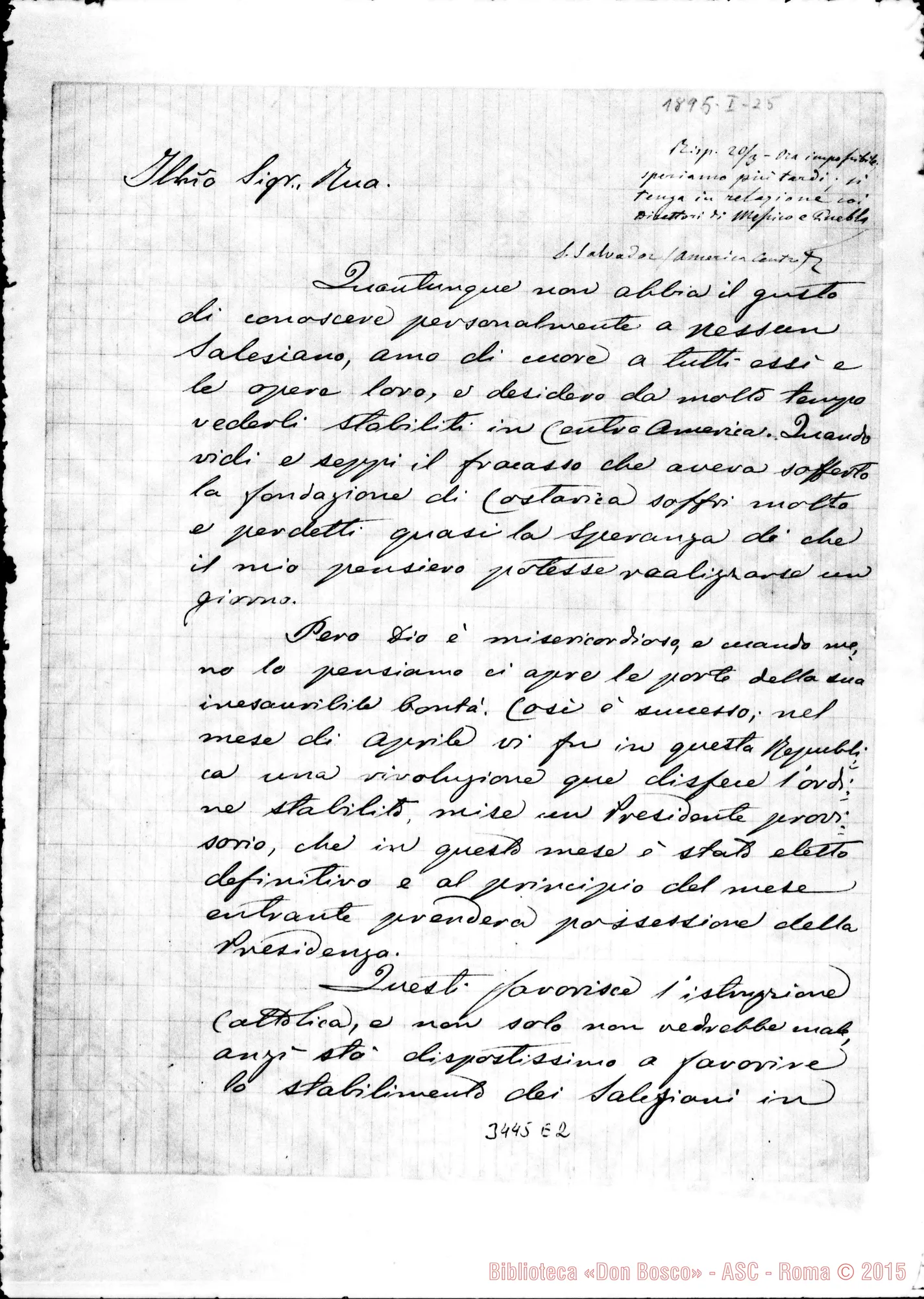 Fotogramma E 2 — San Salvador: Don Michele Vecchiotti, Vie. Gen.-Don Rua. S. Salvador, 25-01-1895