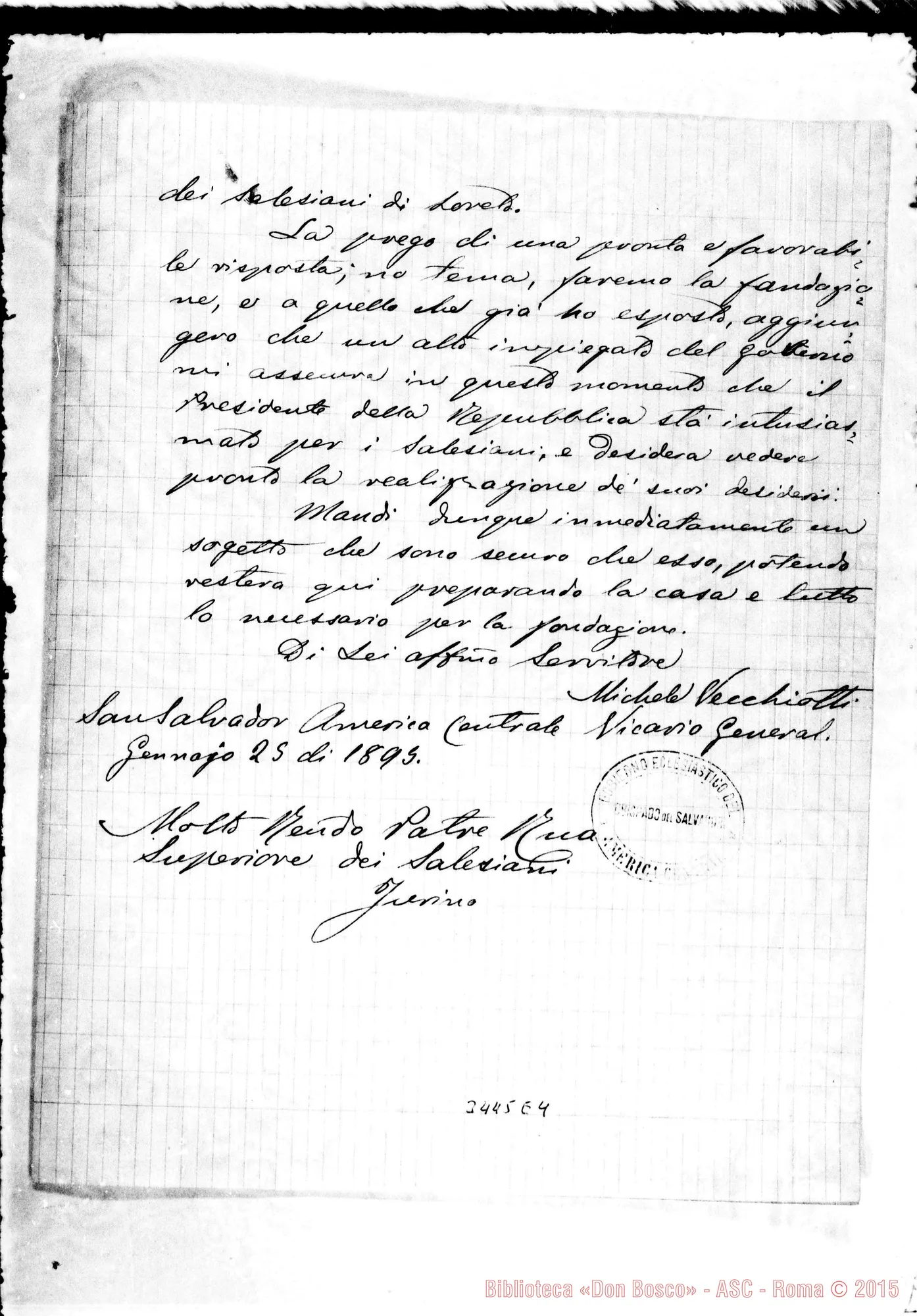Fotogramma E 4 — San Salvador: Don Michele Vecchiotti, Vie. Gen.-Don Rua. S. Salvador, 25-01-1895