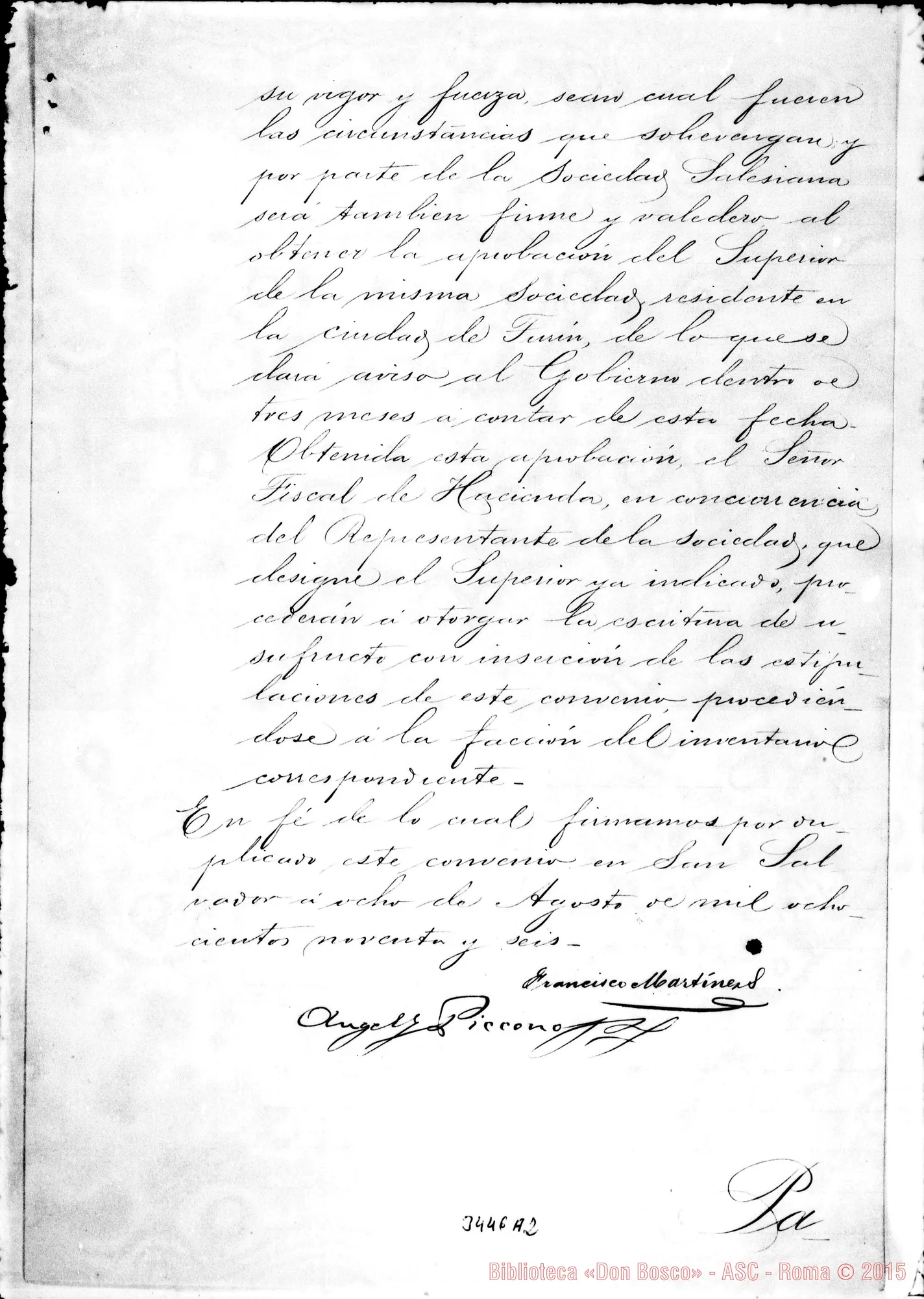 Fotogramma A 2 — Convenzione tra il Governo E Don Angelo Piccono