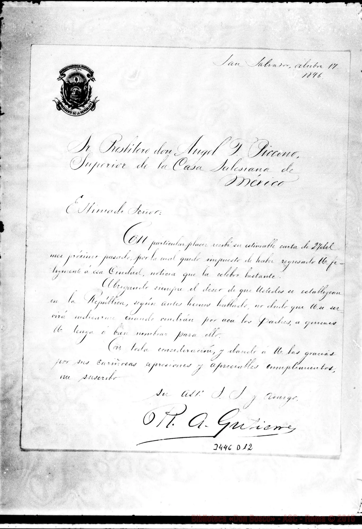 Fotogramma D 12 — R.A. Gutiérrez, Presidente Repubblica-Don Piccono, il 17-10-1896
