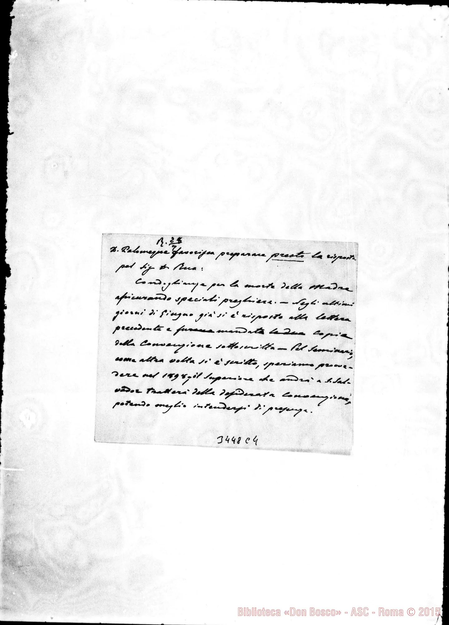 Fotogramma C 4 — Mons. Pérez-D. Rua. S. Salvador, 8-06-1897 All. nota di D. Durando per la risposta