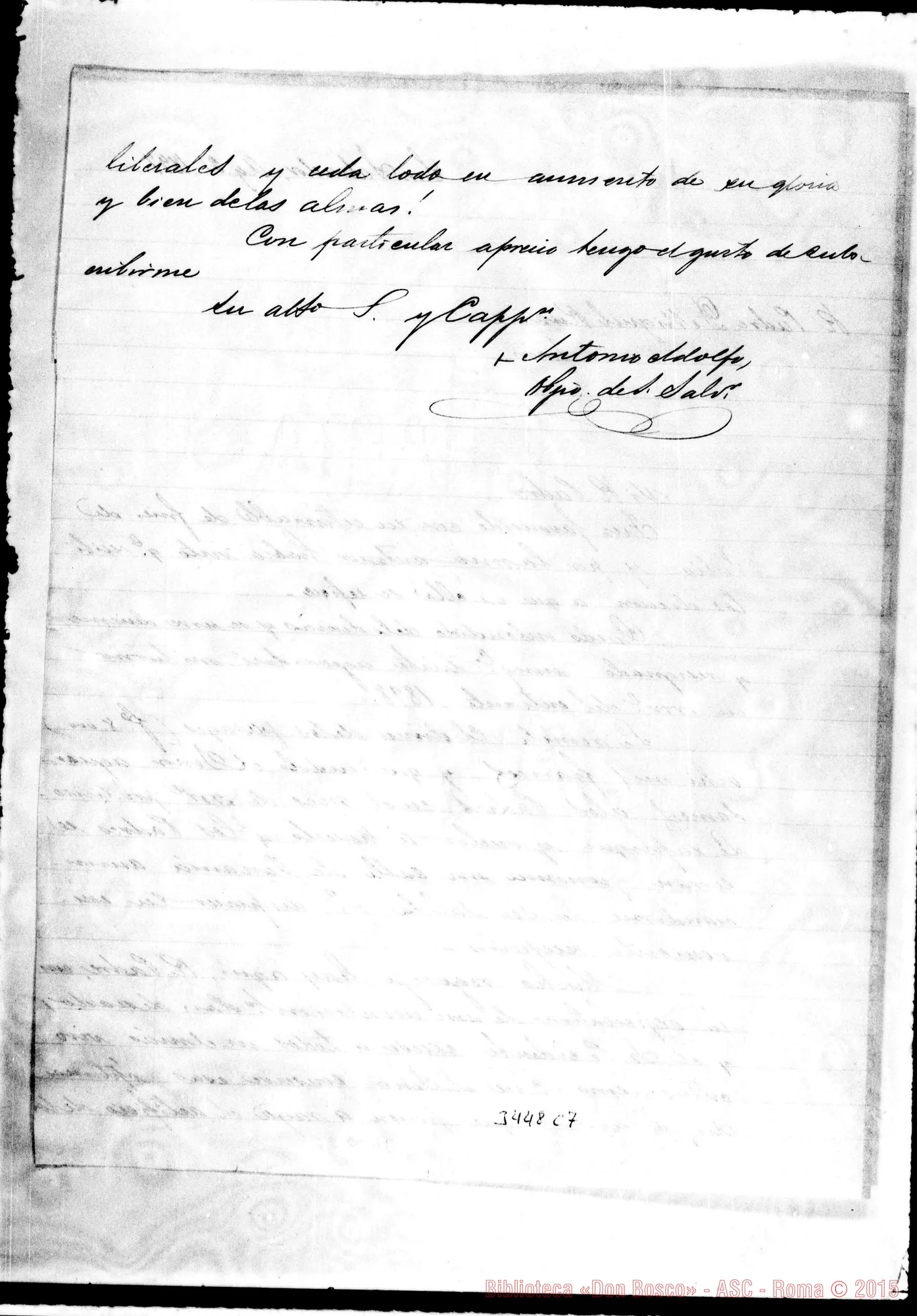 Fotogramma C 7 — Vesc. di S. Salvador-Don Rua. S. Salvador, 31-08-1897 Autogr. Rua