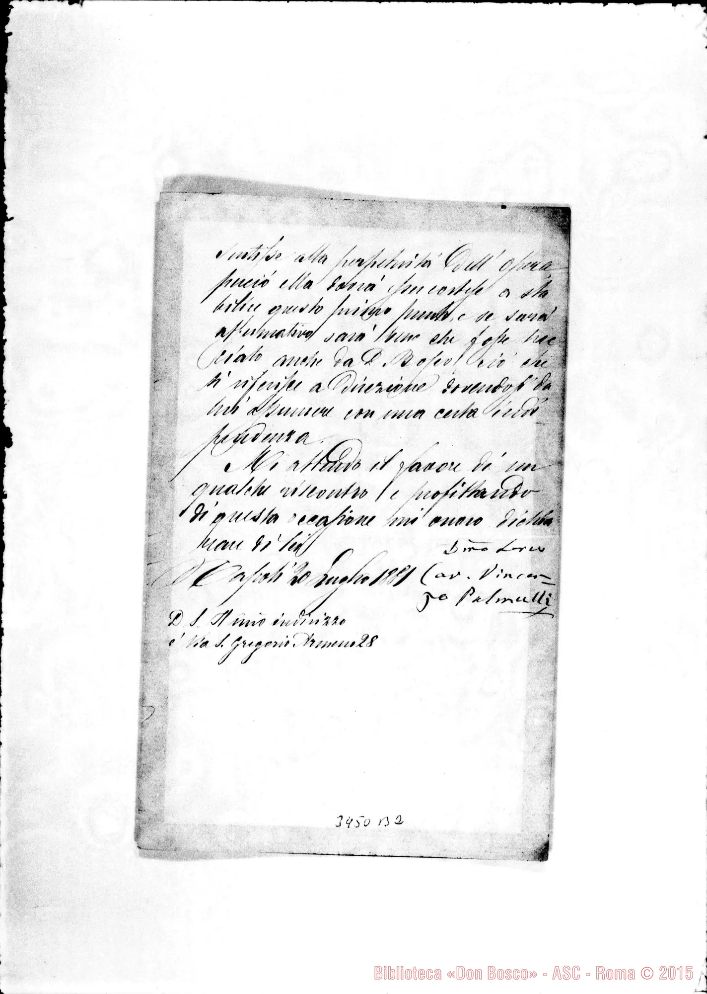 Fotogramma B 2 — Cav. Vincenzo Palmulli-Ill.mo Sig. Napoli, 20-07-1881