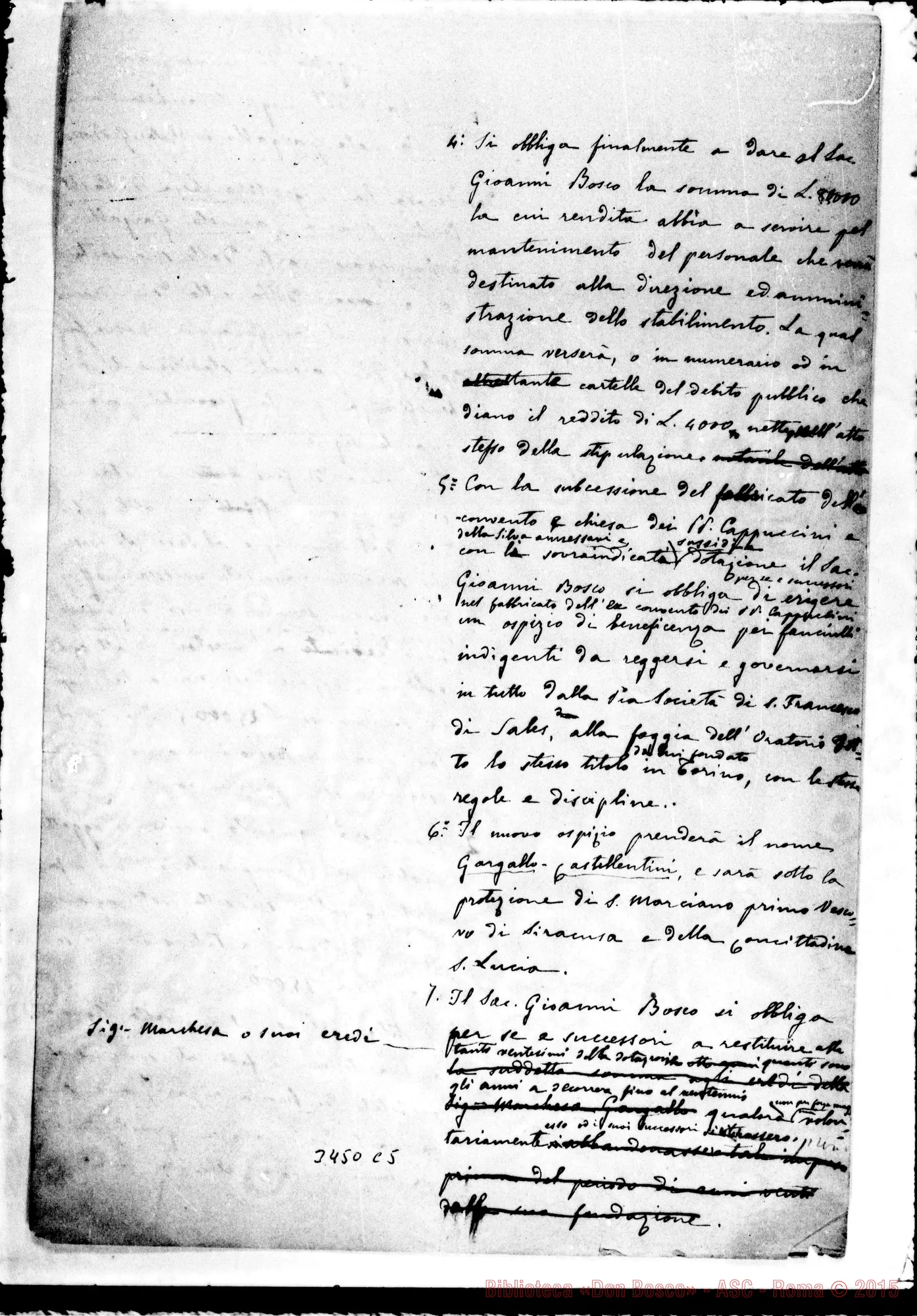 Fotogramma C 5 — Progetto di convenzione. Due stesure, ms. autogr. Rua