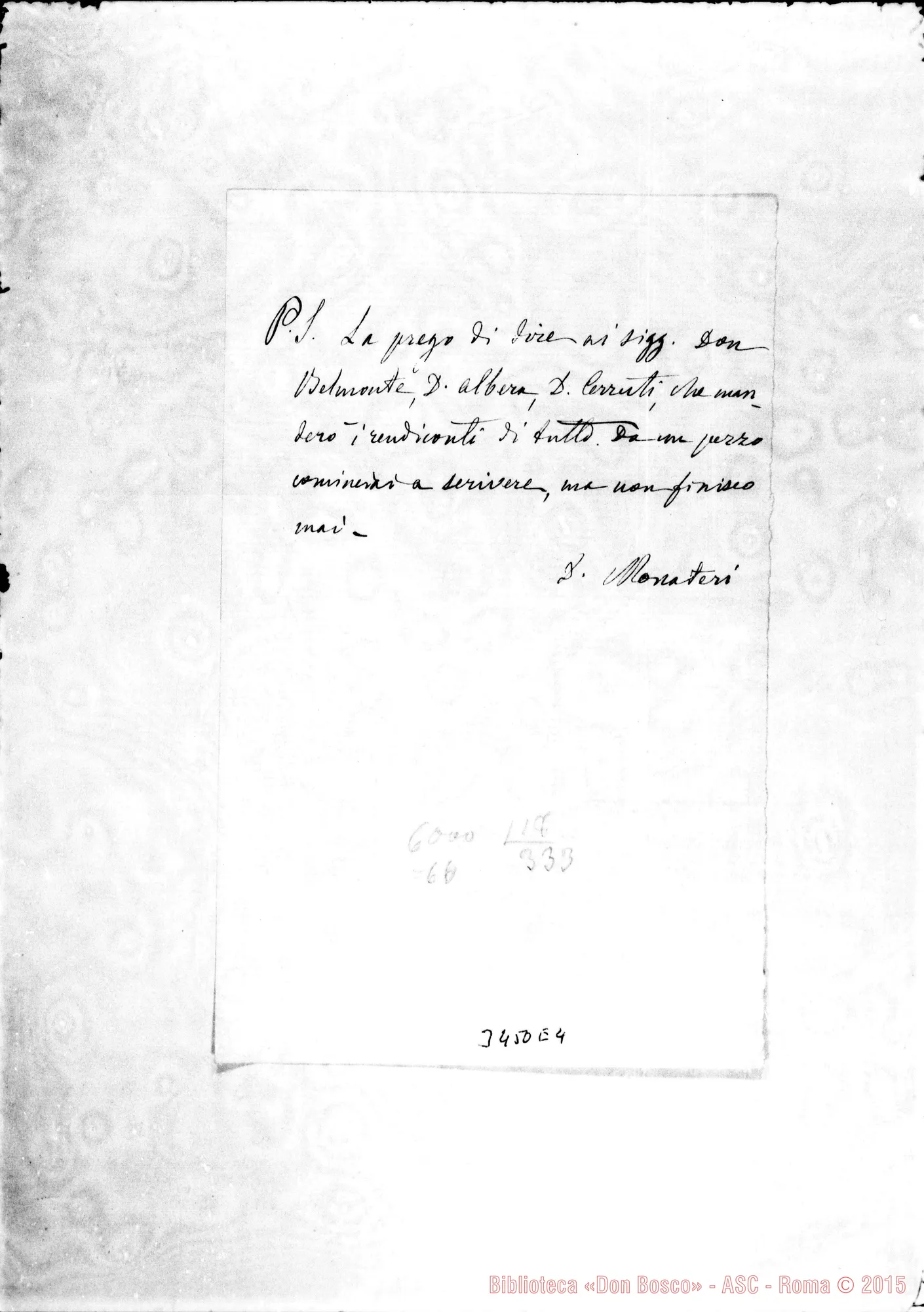 Fotogramma E 4 — Don Giuseppe Monateri-Don Rua. Catania, 22-06-1899 Autogr. Rua