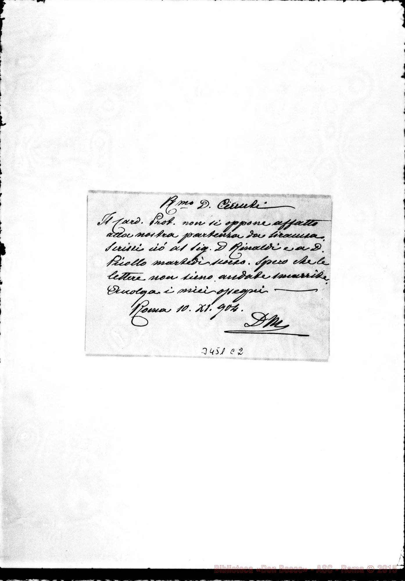 Fotogramma C 2 — Don Marenco Giov.-Don Cerruti. Roma, 10-11-1904 Autogr. Rua