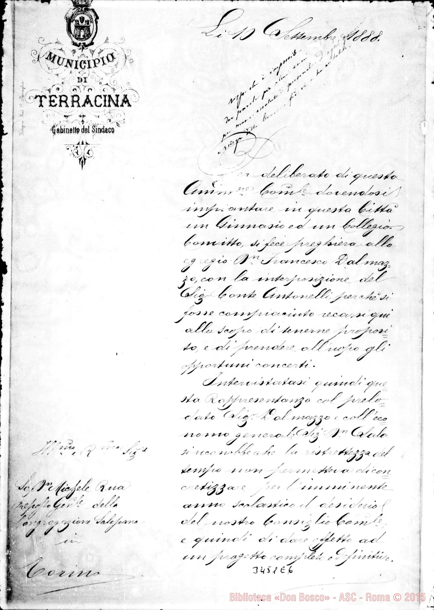 Fotogramma E 6 — Sindaco di Terracina-Don Rua, il 10-09-1888