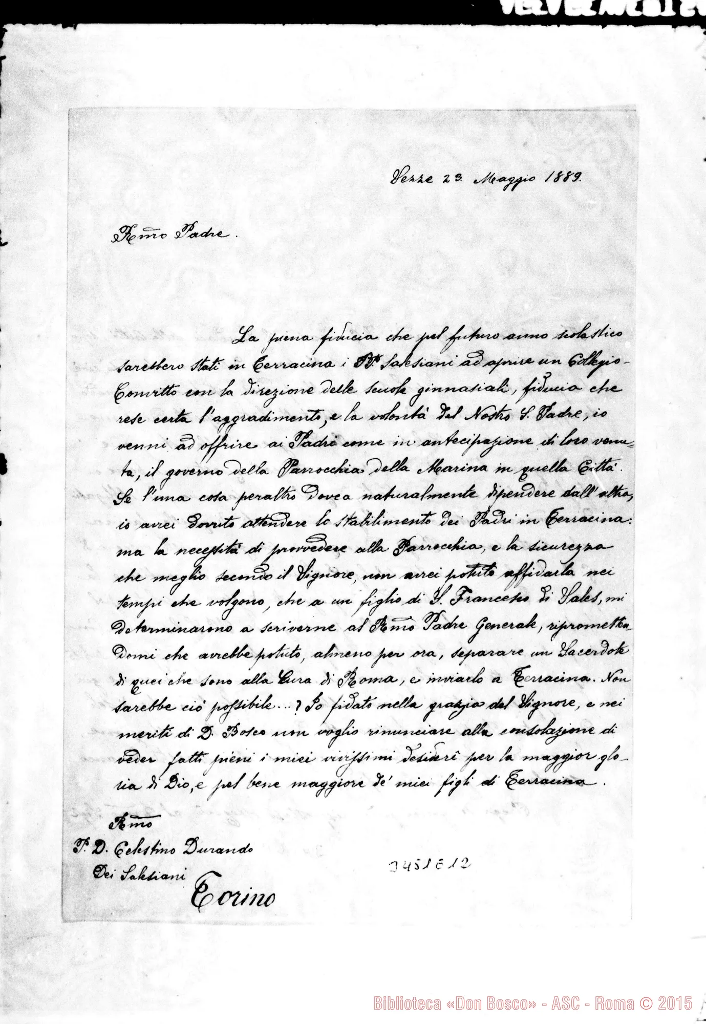 Fotogramma E 12 — Tommaso Mesmer, vesc.-Don Durando. Sezze, 23-05-1889