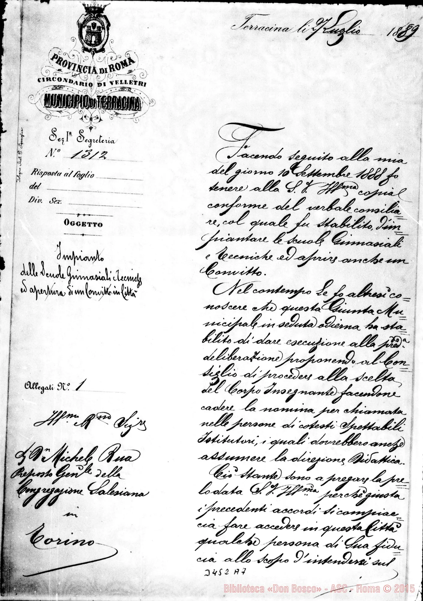 Fotogramma A 7 — Sindaco di Terracina-Don Rua, il 27-07-1889