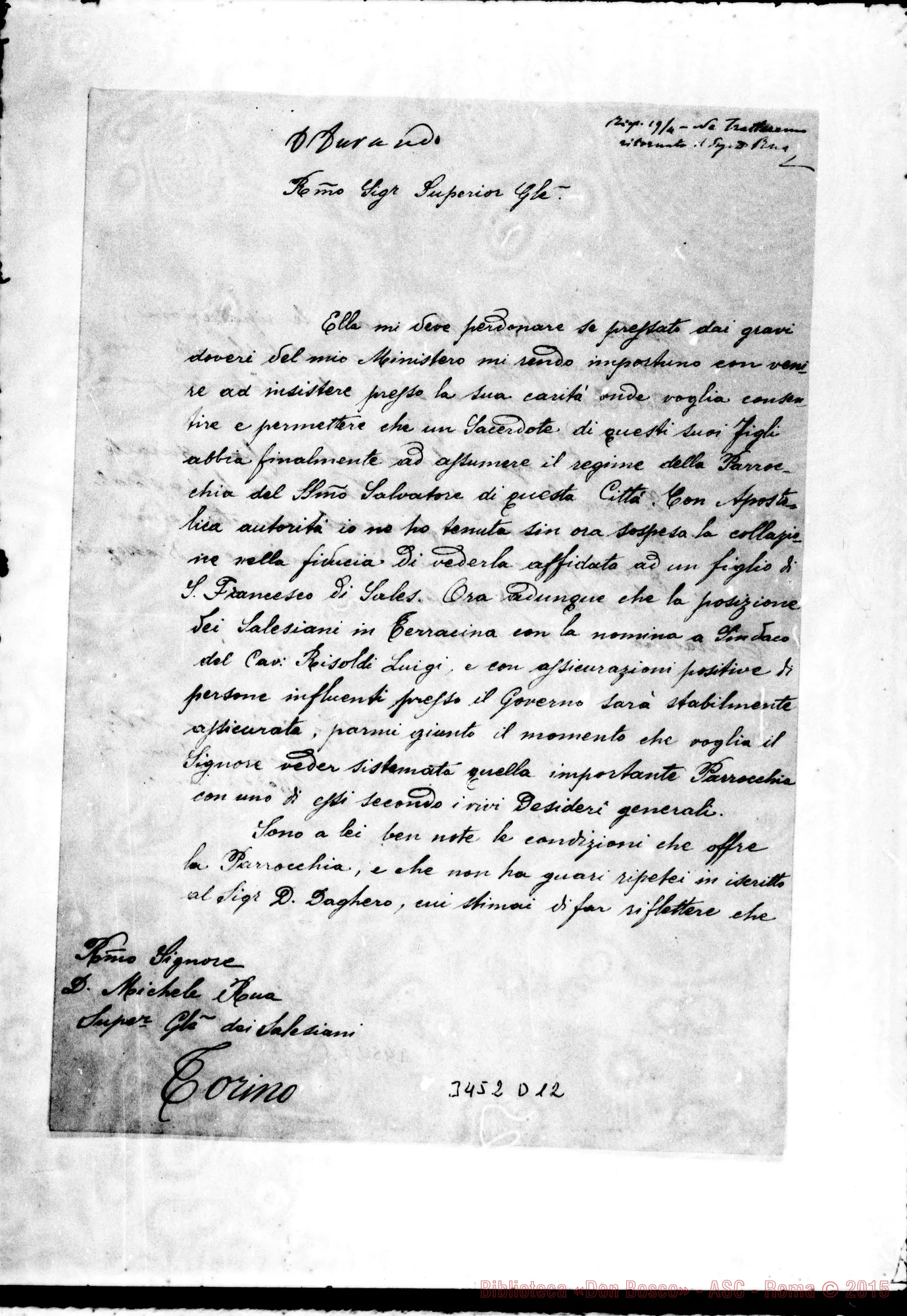 Fotogramma D 12 — Tommaso Mesmer, vesc.-Don Rua. Terracina, 12-04-1890