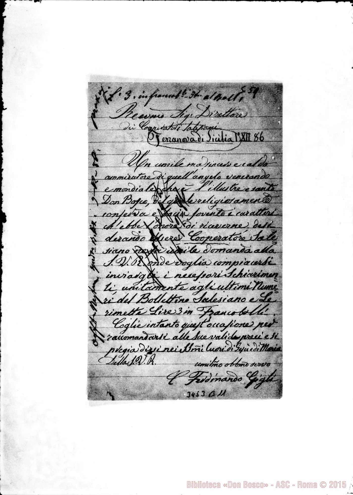 Fotogramma B 11 — Ferdinando Gighi-Direttore dei CS. Terranova, 1-12-1886