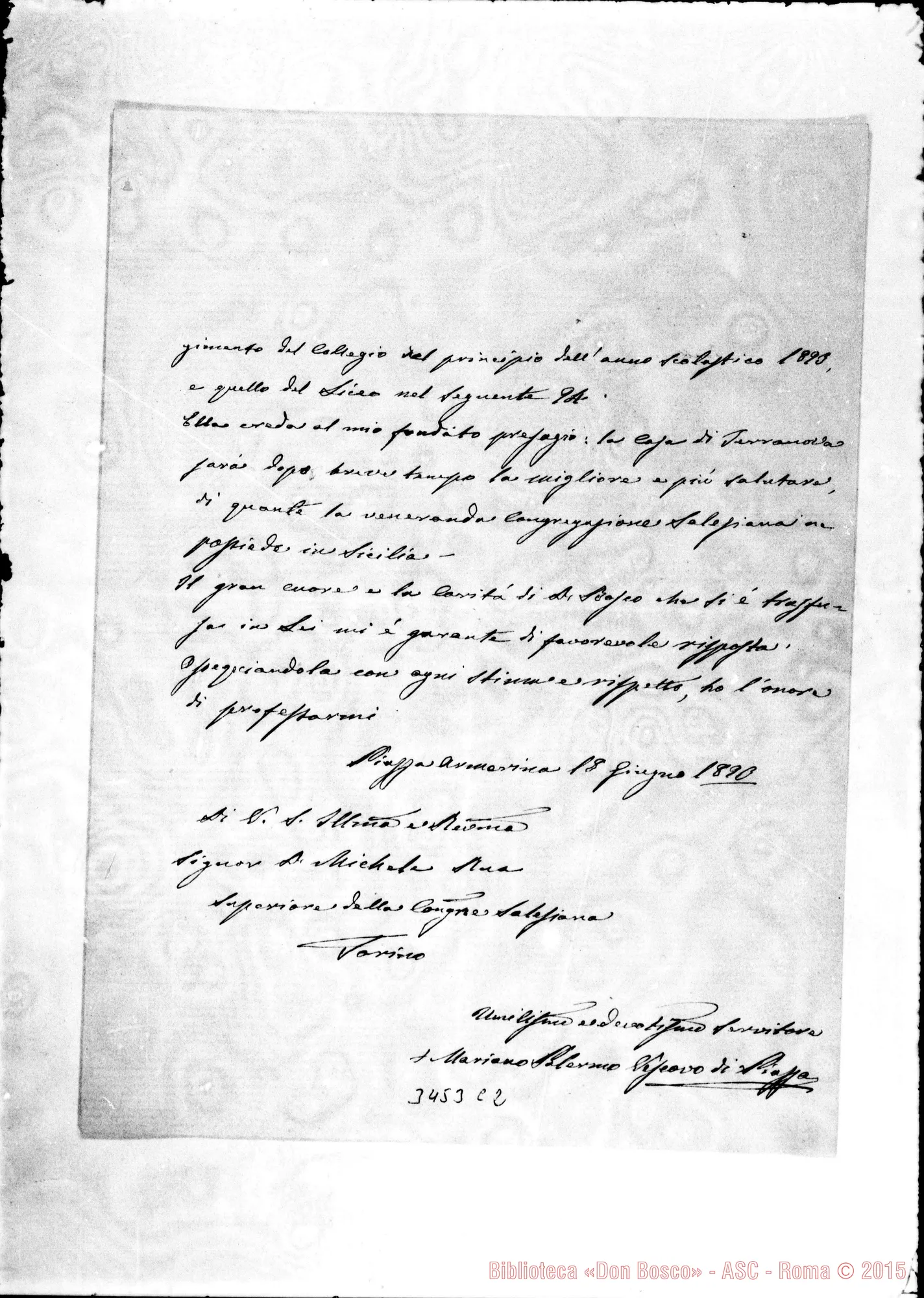 Fotogramma C 2 — Mariano Palermo, vesc. di Piazza-Don Rua, il 18-06-1890