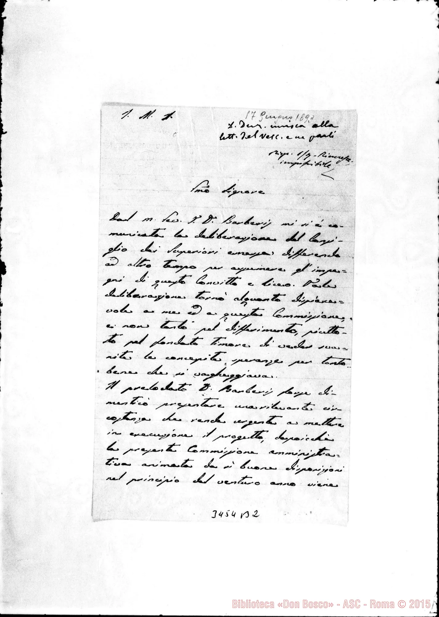 Fotogramma B 2 — Arcidiacono Gurrisi-Rev.mo Sig. Terranova, 17-06-1893 Autogr. Rua