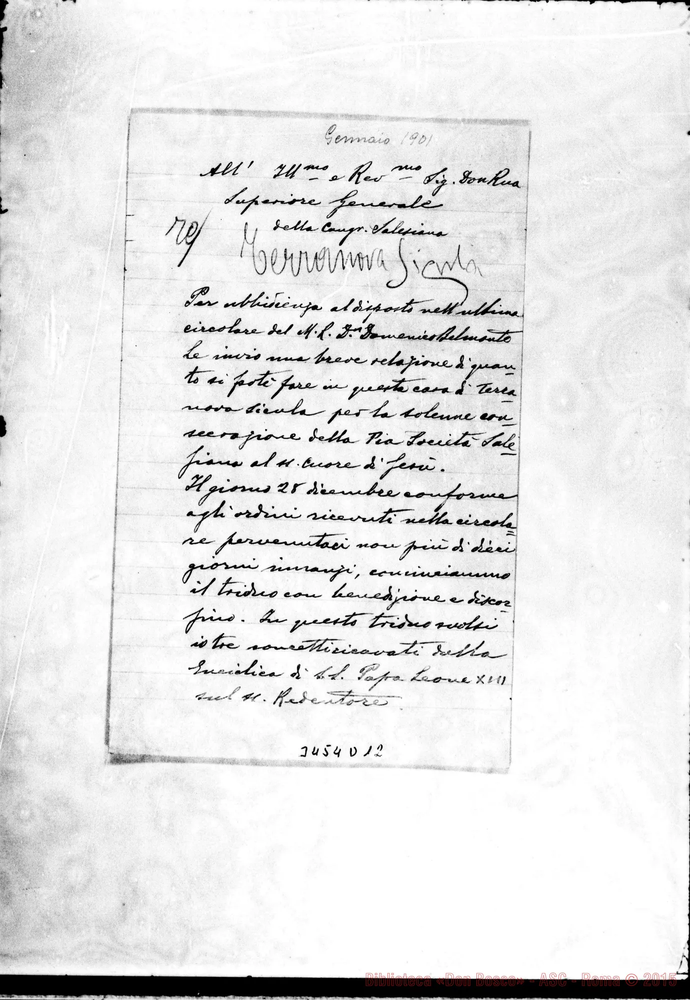 Fotogramma D 12 — Don Domenico Ercolini-Don Rua. Terranova, gennaio 1901